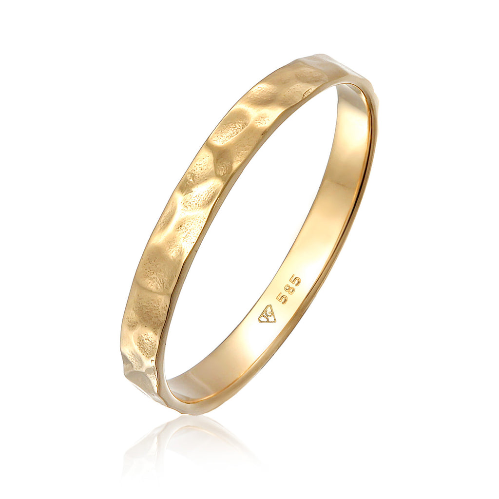 Gold - Elli PREMIUM | Bandring Gehämmert | 375er Gelbgold
