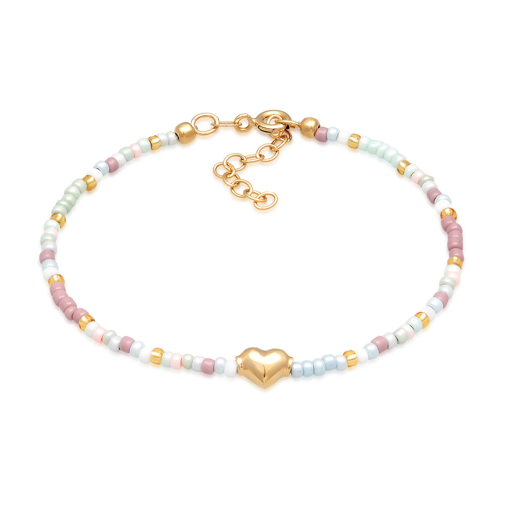 Gold - Elli | Armband Herz Beads Bunt | Glasperlen | 925er Sterling Silber vergoldet