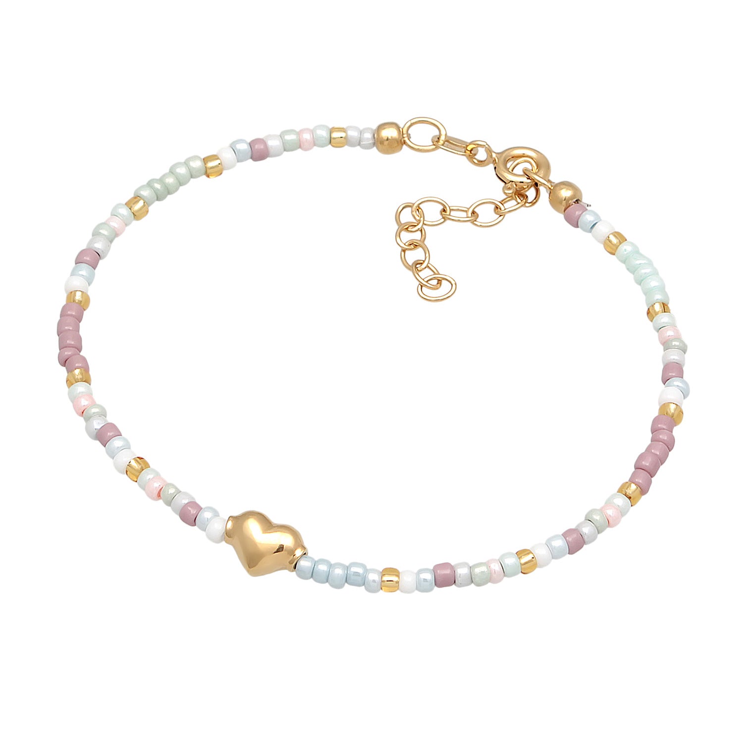 Gold - Elli | Armband Herz Beads Bunt | Glasperlen | 925er Sterling Silber vergoldet