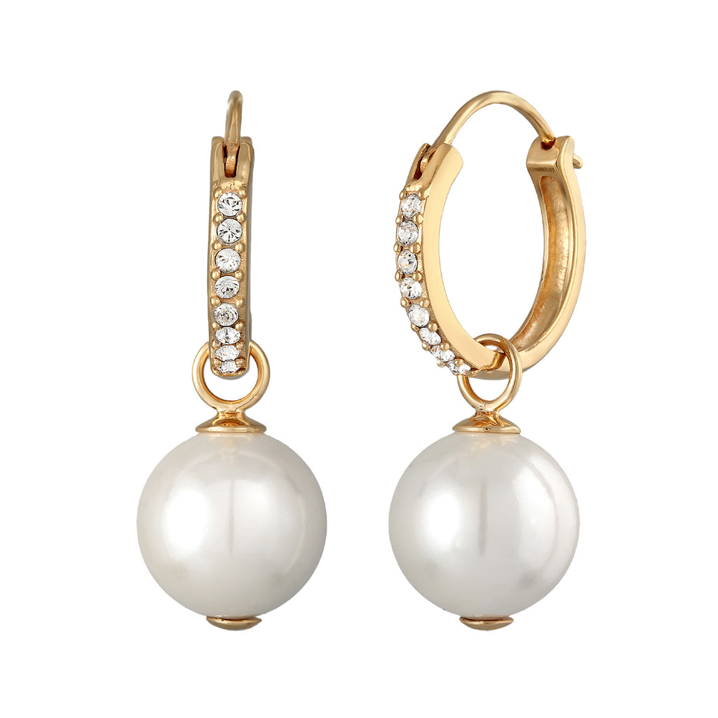 Gold - Elli | Creolen Funklend | Kristalle, Muschelkernperle | 925er Sterling Silber vergoldet