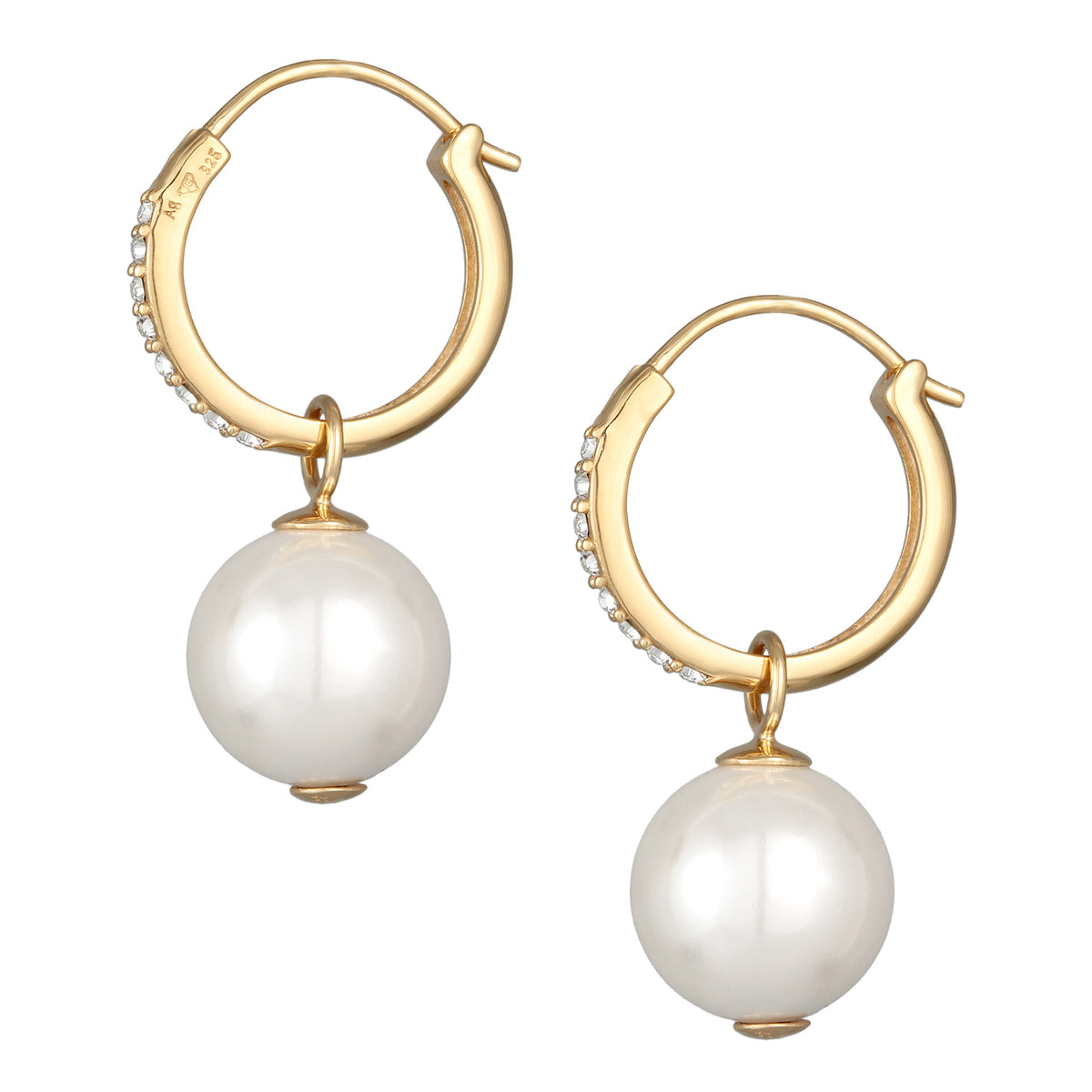 Gold - Elli | Creolen Funklend | Kristalle, Muschelkernperle | 925er Sterling Silber vergoldet