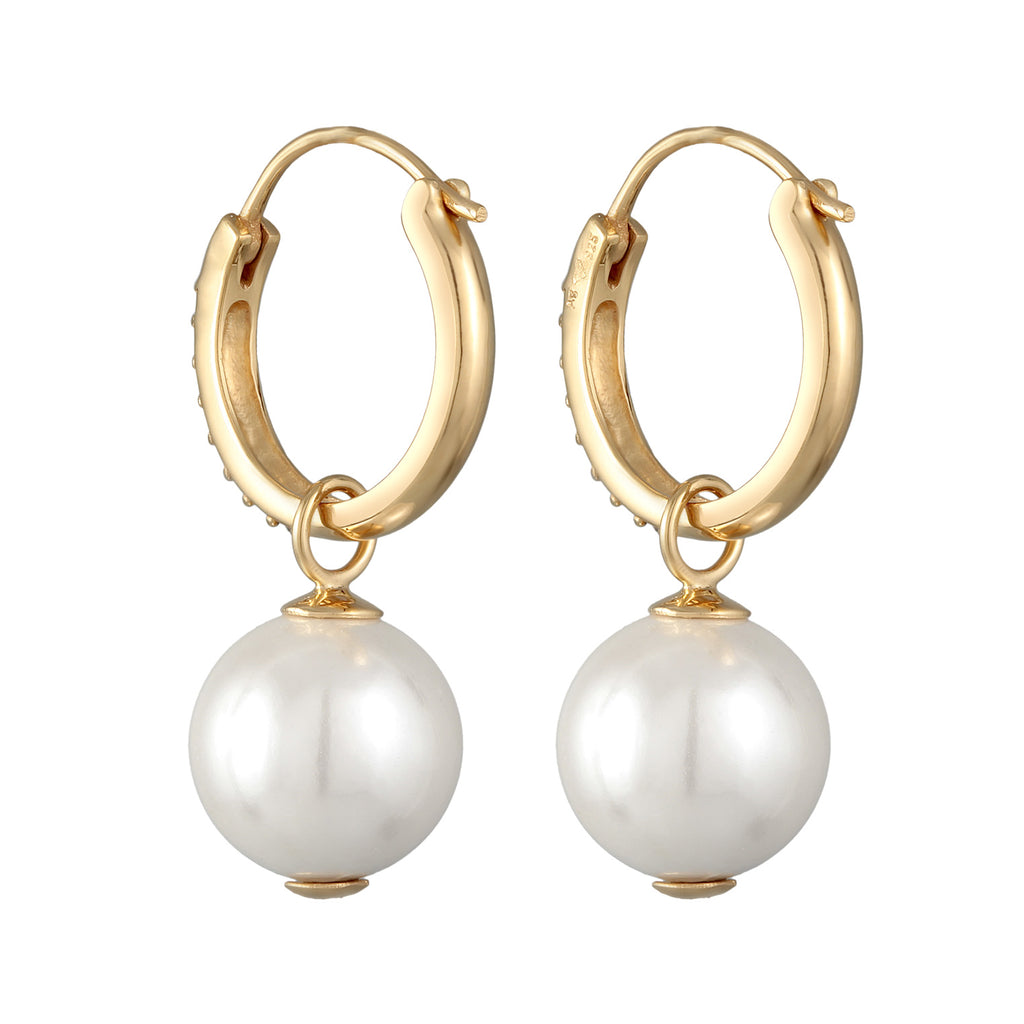 Gold - Elli | Creolen Funklend | Kristalle, Muschelkernperle | 925er Sterling Silber vergoldet
