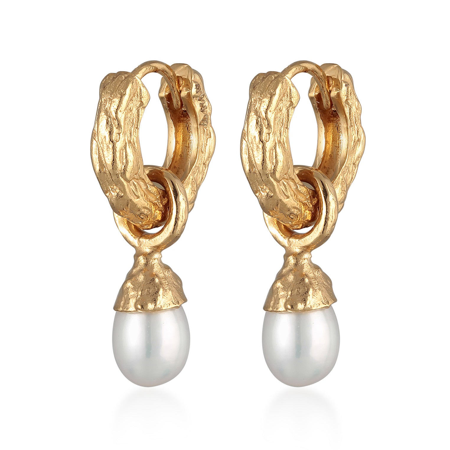 Gold - Elli PREMIUM | Creolen Organic | Süßwasserperle | 925er Sterling Silber vergoldet