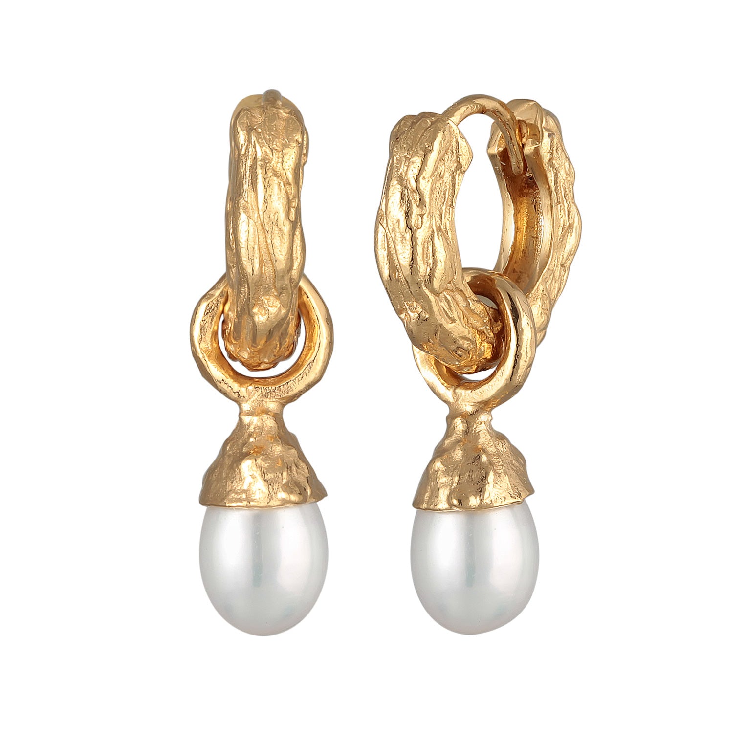 Gold - Elli PREMIUM | Creolen Organic | Süßwasserperle | 925er Sterling Silber vergoldet