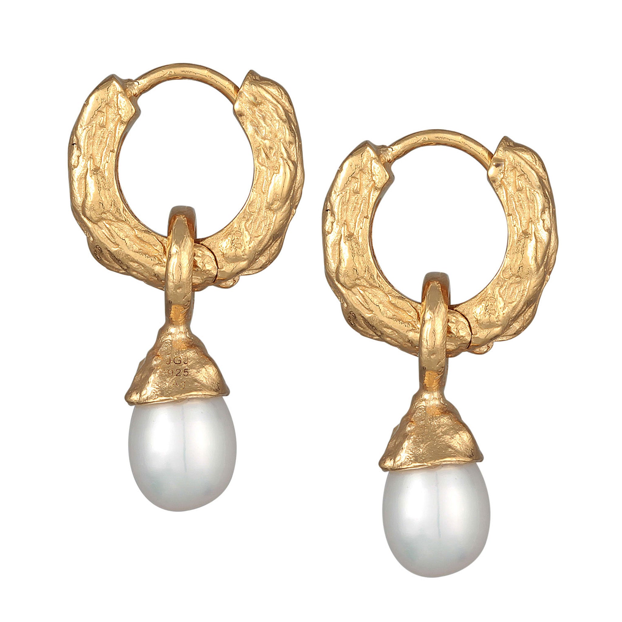 Gold - Elli PREMIUM | Creolen Organic | Süßwasserperle | 925er Sterling Silber vergoldet