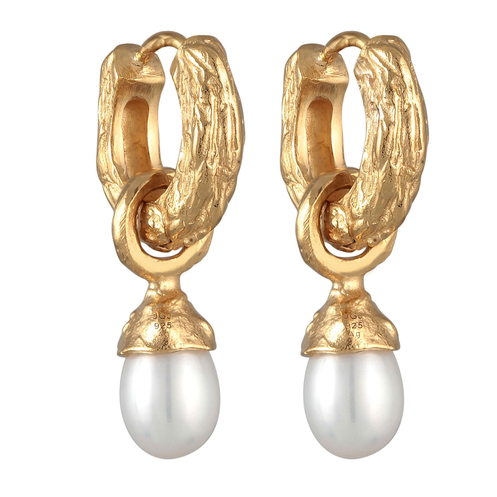Gold - Elli PREMIUM | Creolen Organic | Süßwasserperle | 925er Sterling Silber vergoldet