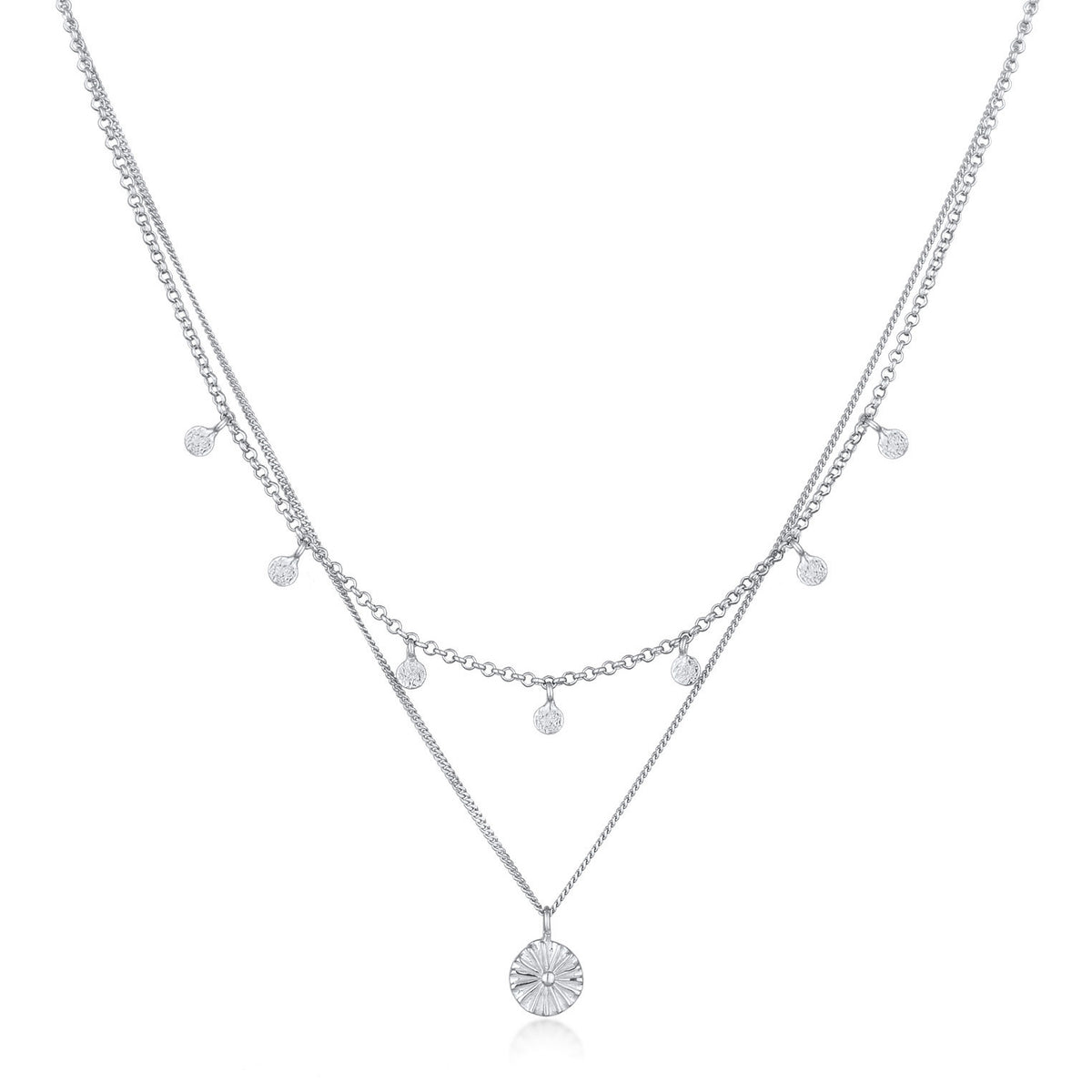 Weiß - Elli | Layer-Halskette Sonne Disc | 925er Sterling Silber