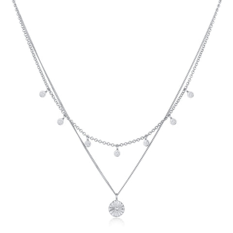 Weiß - Elli | Layer-Halskette Sonne Disc | 925er Sterling Silber