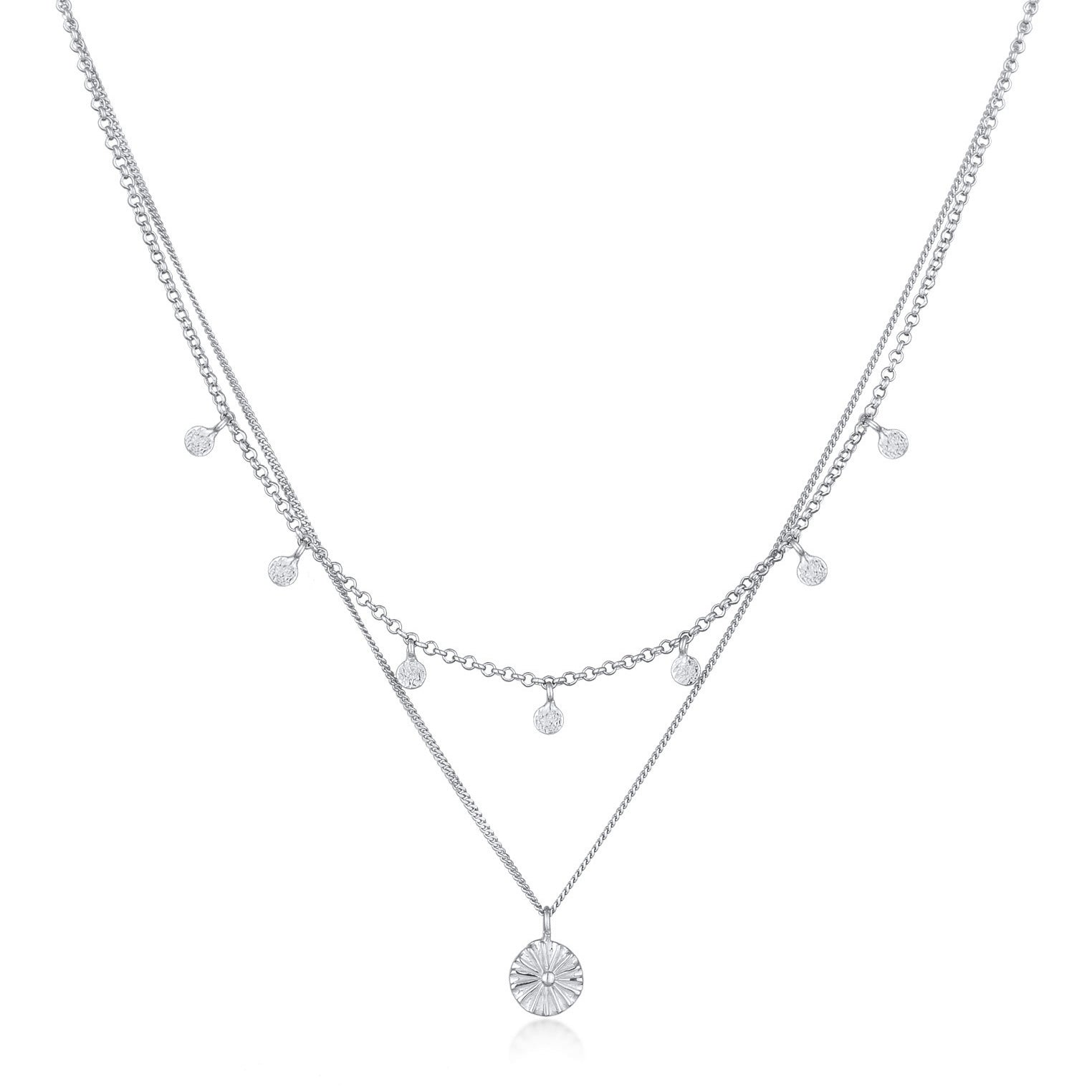 Weiß - Elli | Layer-Halskette Sonne Disc | 925er Sterling Silber