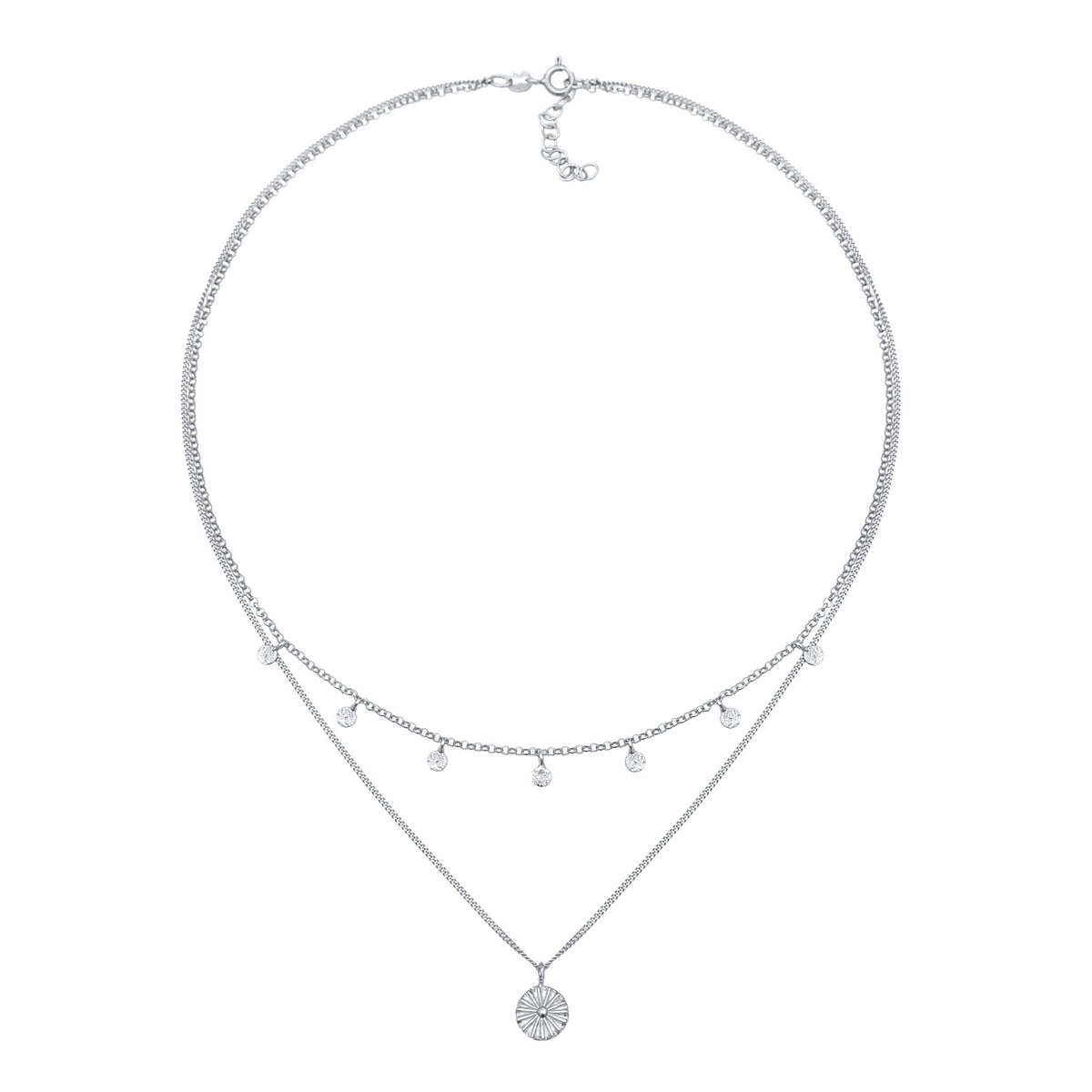 Weiß - Elli | Layer-Halskette Sonne Disc | 925er Sterling Silber
