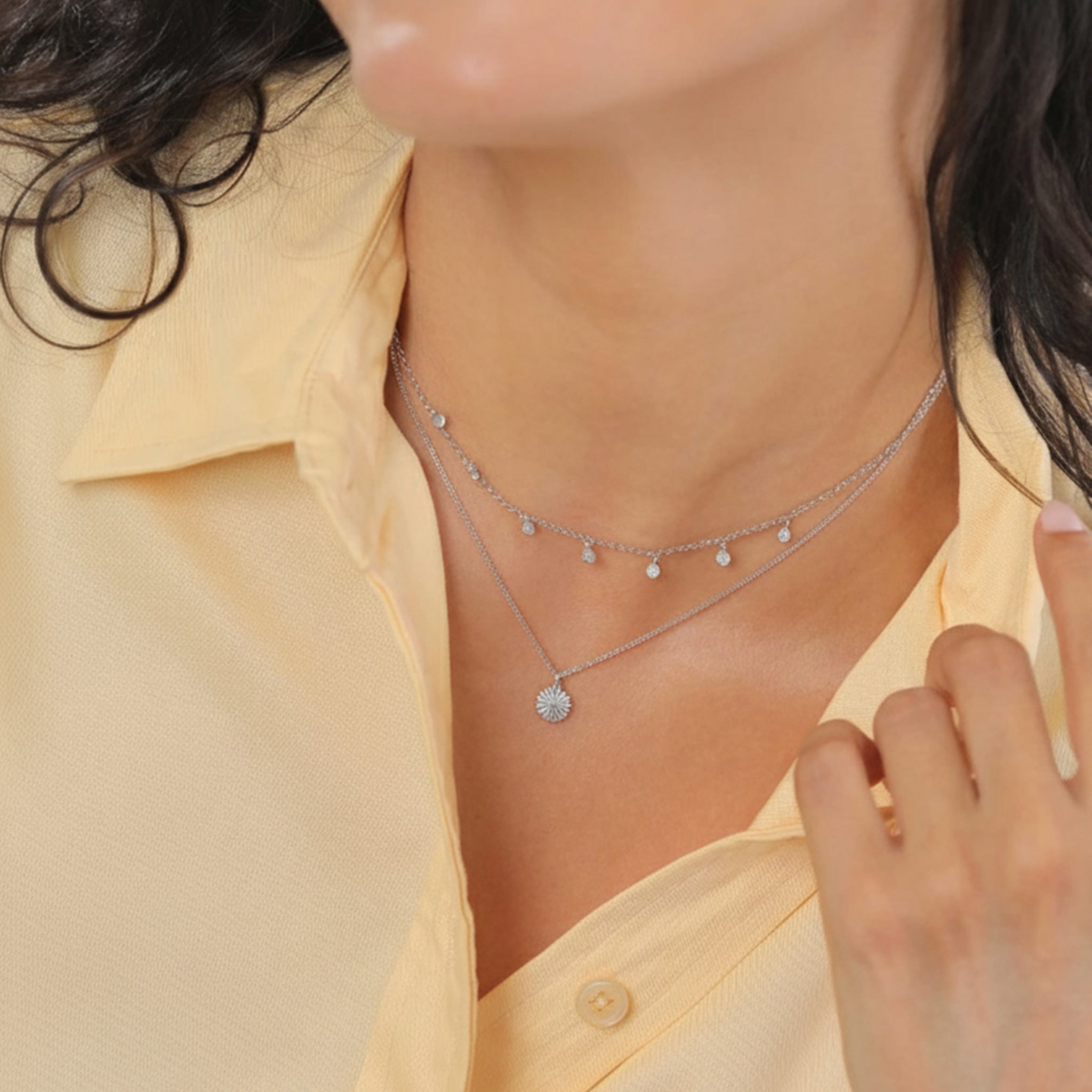 Weiß - Elli | Layer-Halskette Sonne Disc | 925er Sterling Silber