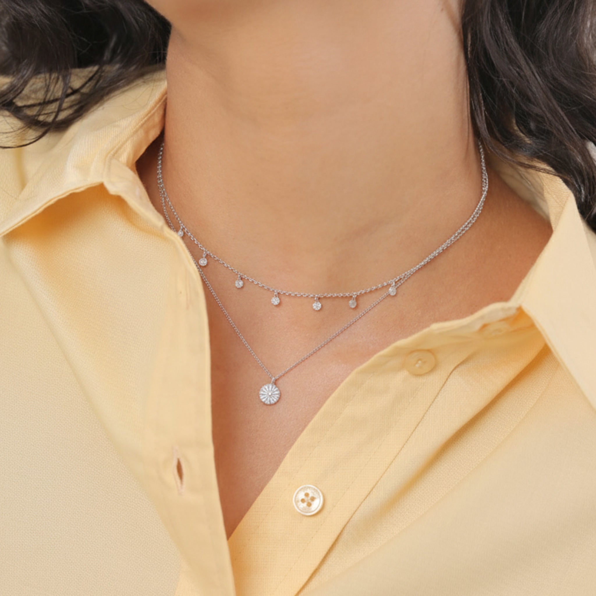 Weiß - Elli | Layer-Halskette Sonne Disc | 925er Sterling Silber