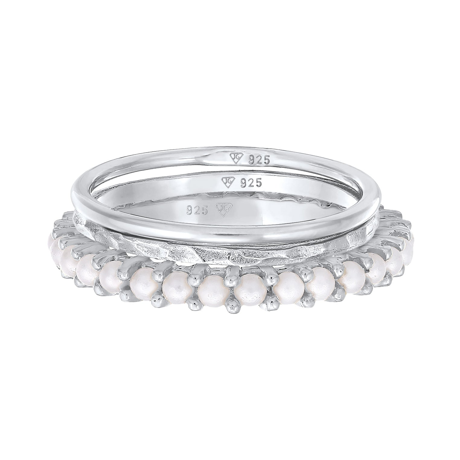 Silber - Elli | Stapelring 3er Set | Glasperlen | 925er Sterling Silber