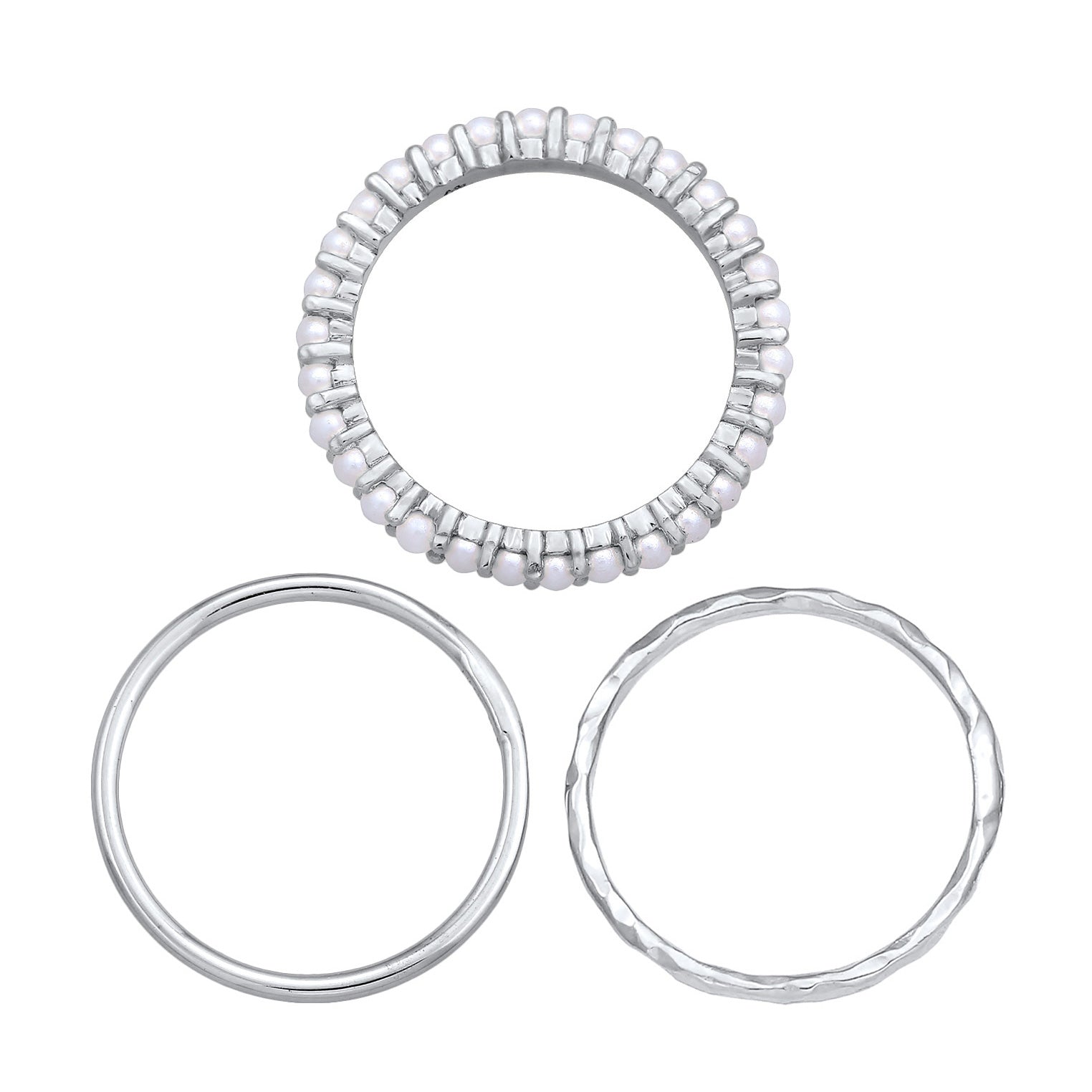 Silber - Elli | Stapelring 3er Set | Glasperlen | 925er Sterling Silber