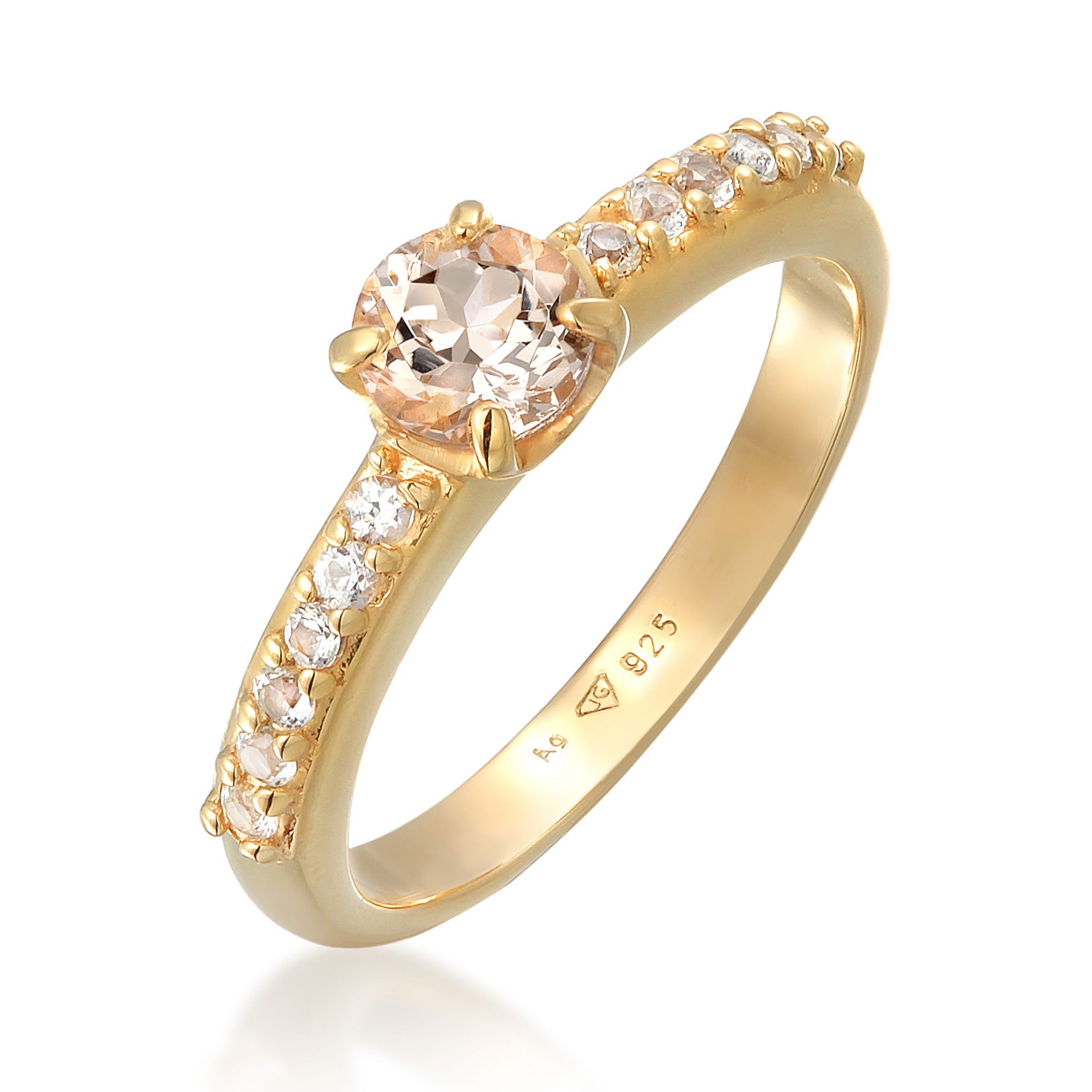 Gold - Elli PREMIUM | Verlobungsring | Topas, Morganit (Weiß) | 925er Sterling Silber vergoldet