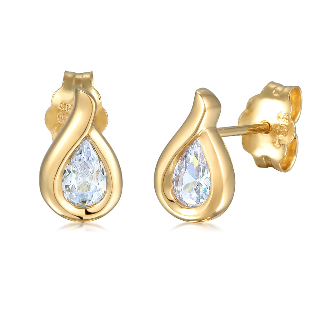Gold - Elli PREMIUM | Ohrstecker Tropfen | Zirkonia (Weiß) | 585er Gelbgold