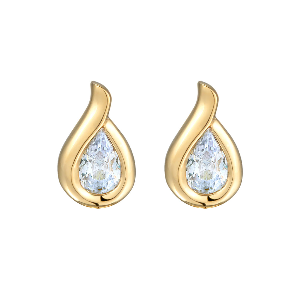 Gold - Elli PREMIUM | Ohrstecker Tropfen | Zirkonia (Weiß) | 585er Gelbgold