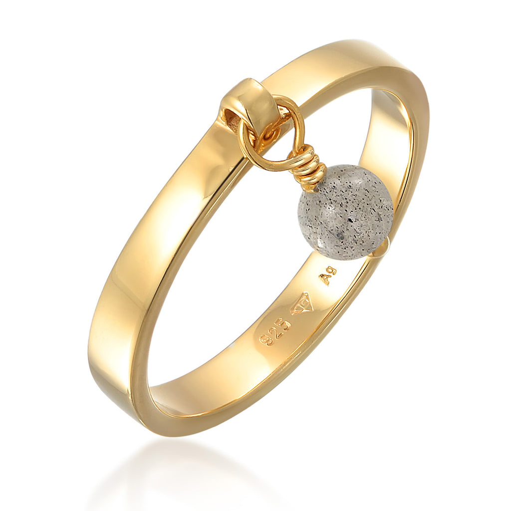 Gold - Elli PREMIUM | Bandring Anhänger | Labradorit (Grau) | 925er Sterling Silber vergoldet