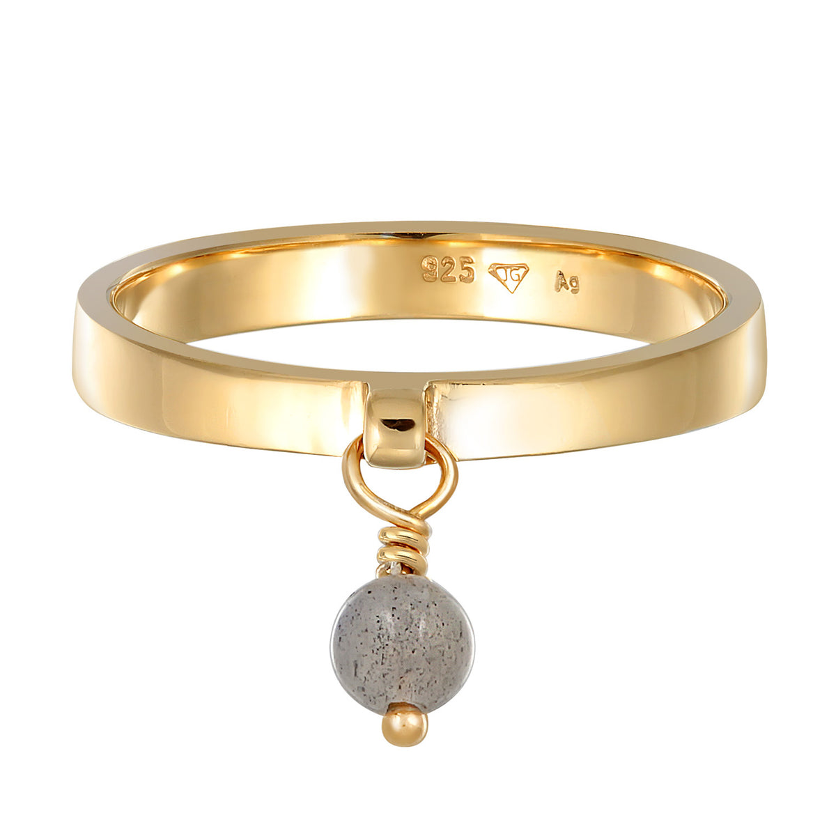 Gold - Elli PREMIUM | Bandring Anhänger | Labradorit (Grau) | 925er Sterling Silber vergoldet