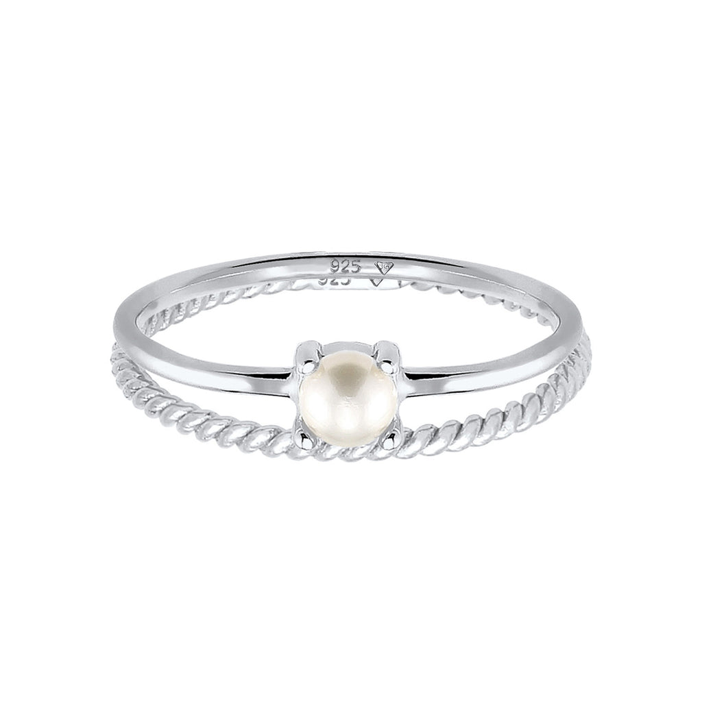 Silber - Elli PREMIUM | Stapelring 2er Set Twisted | Süßwasserperle | 925er Sterling Silber
