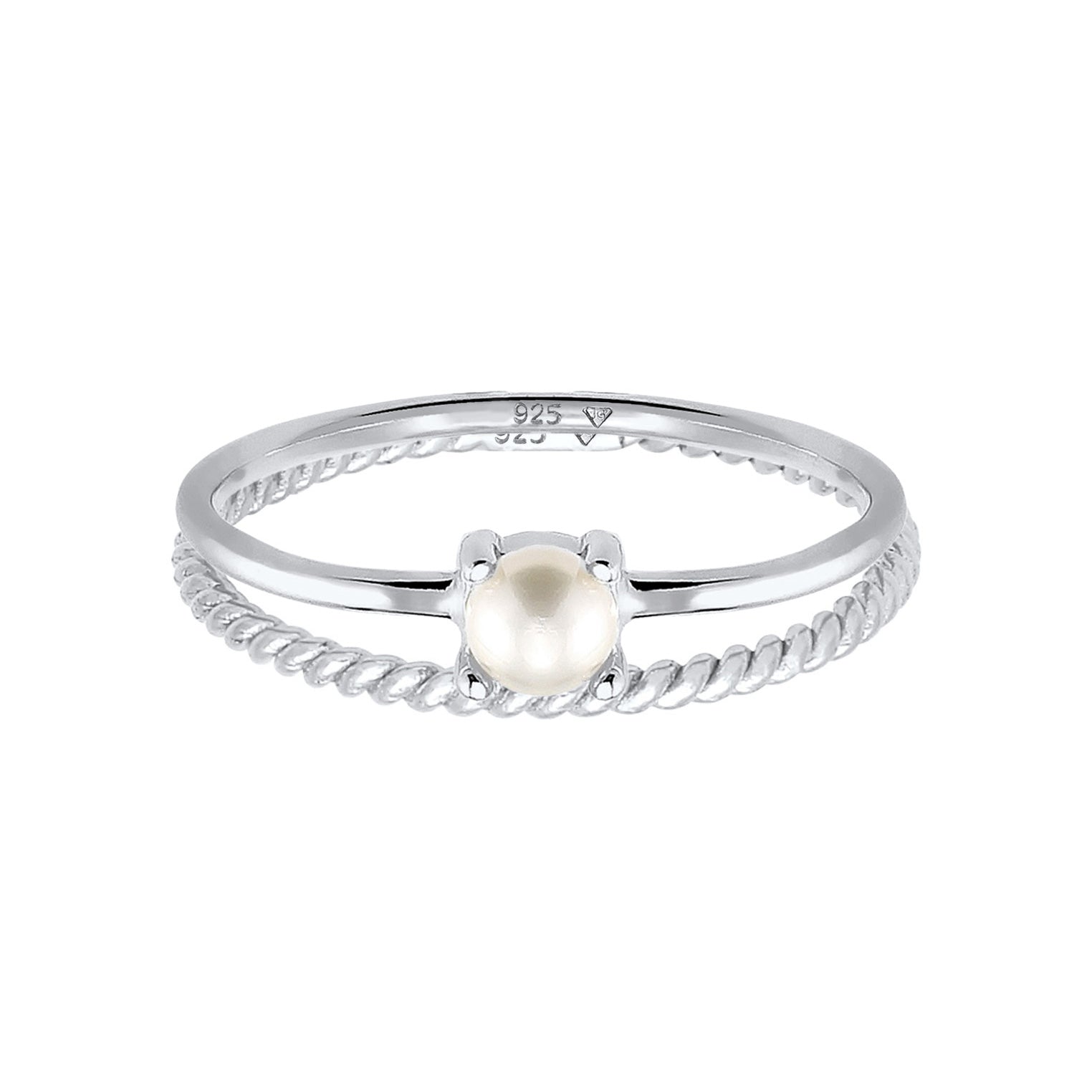 Silber - Elli PREMIUM | Stapelring 2er Set Twisted | Süßwasserperle | 925er Sterling Silber
