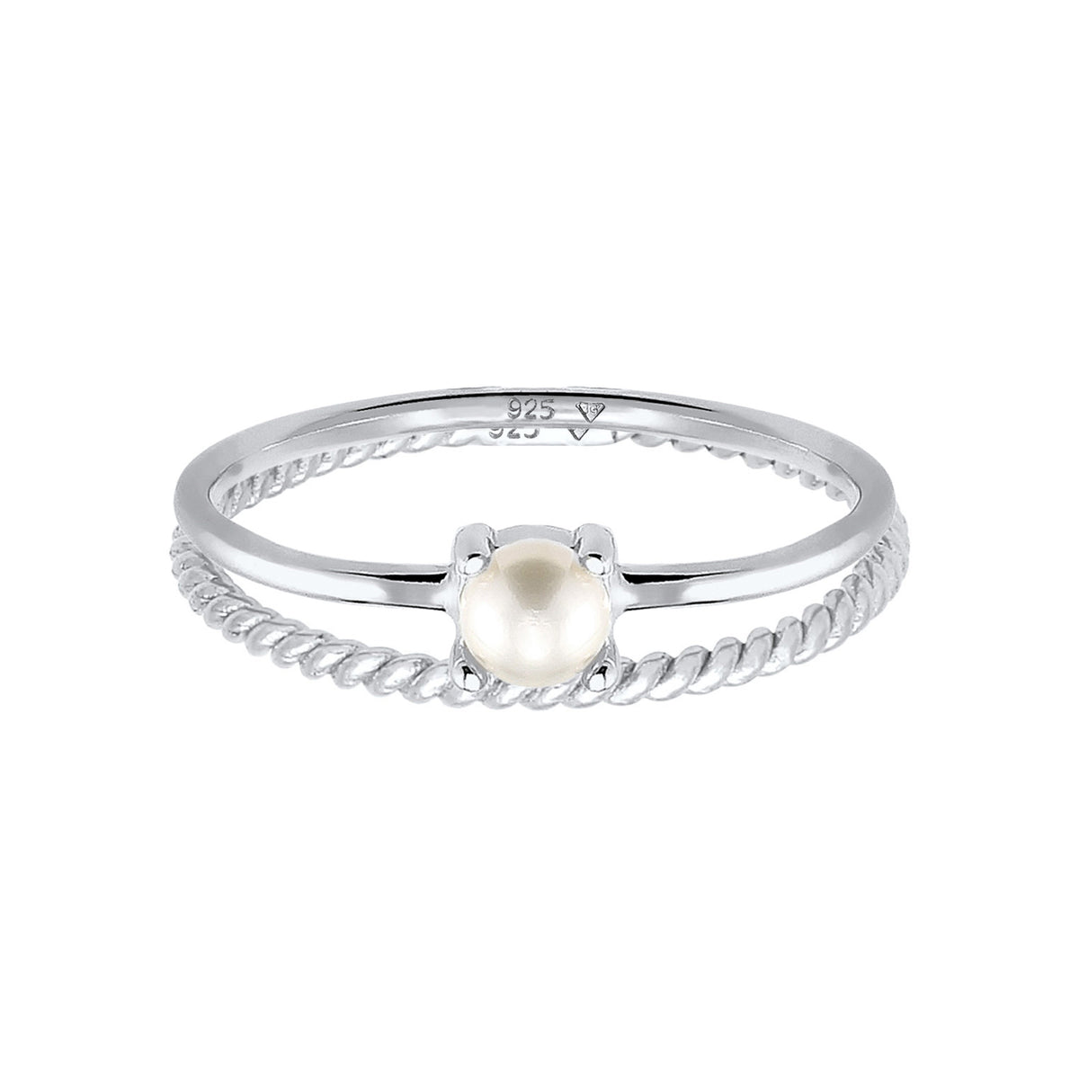 Silber - Elli PREMIUM | Stapelring 2er Set Twisted | Süßwasserperle | 925er Sterling Silber