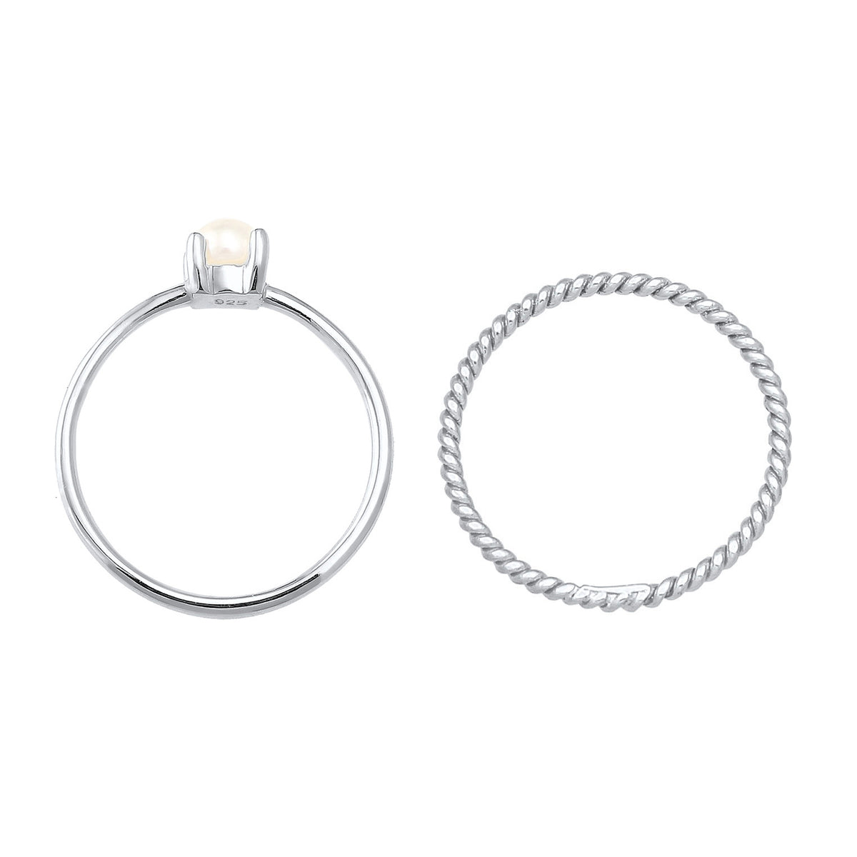 Silber - Elli PREMIUM | Stapelring 2er Set Twisted | Süßwasserperle | 925er Sterling Silber