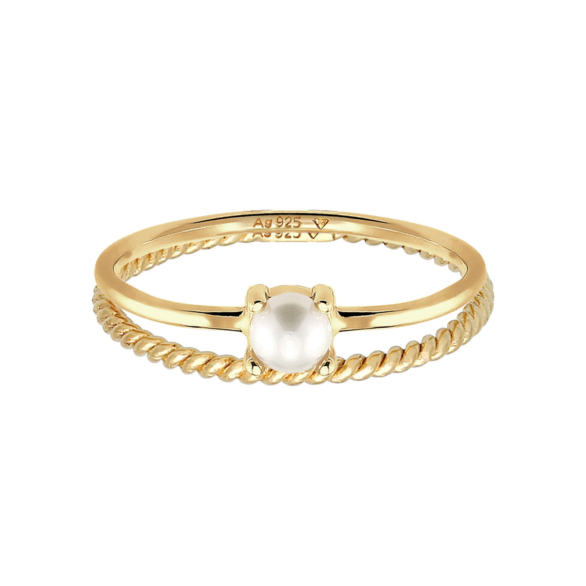 Gold - Elli PREMIUM | Stapelring 2er Set Twisted | Süßwasserperle | 925er Sterling Silber vergoldet
