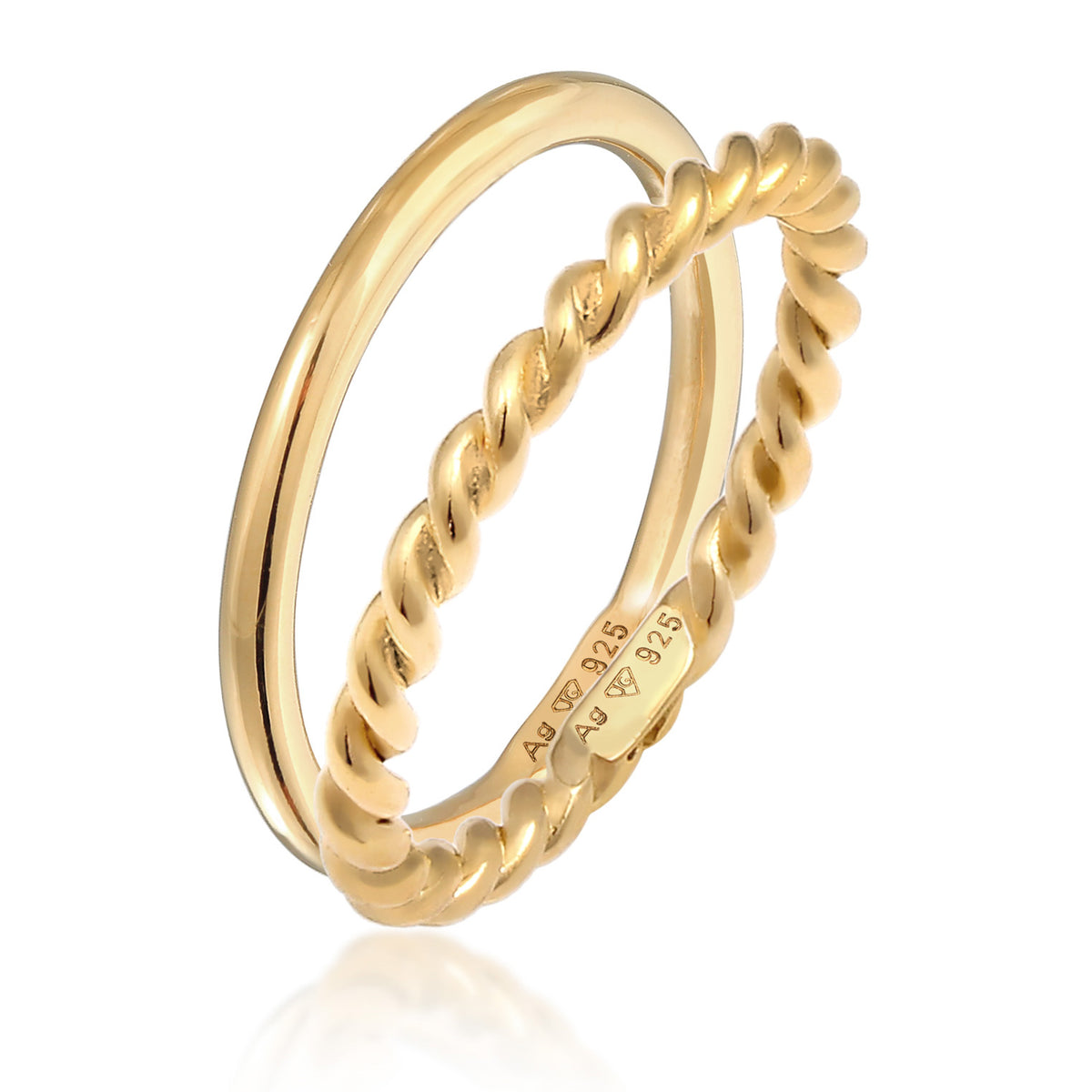 Gold - Elli | Stapelring 2er Set Twisted | 925er Sterling Silber vergoldet