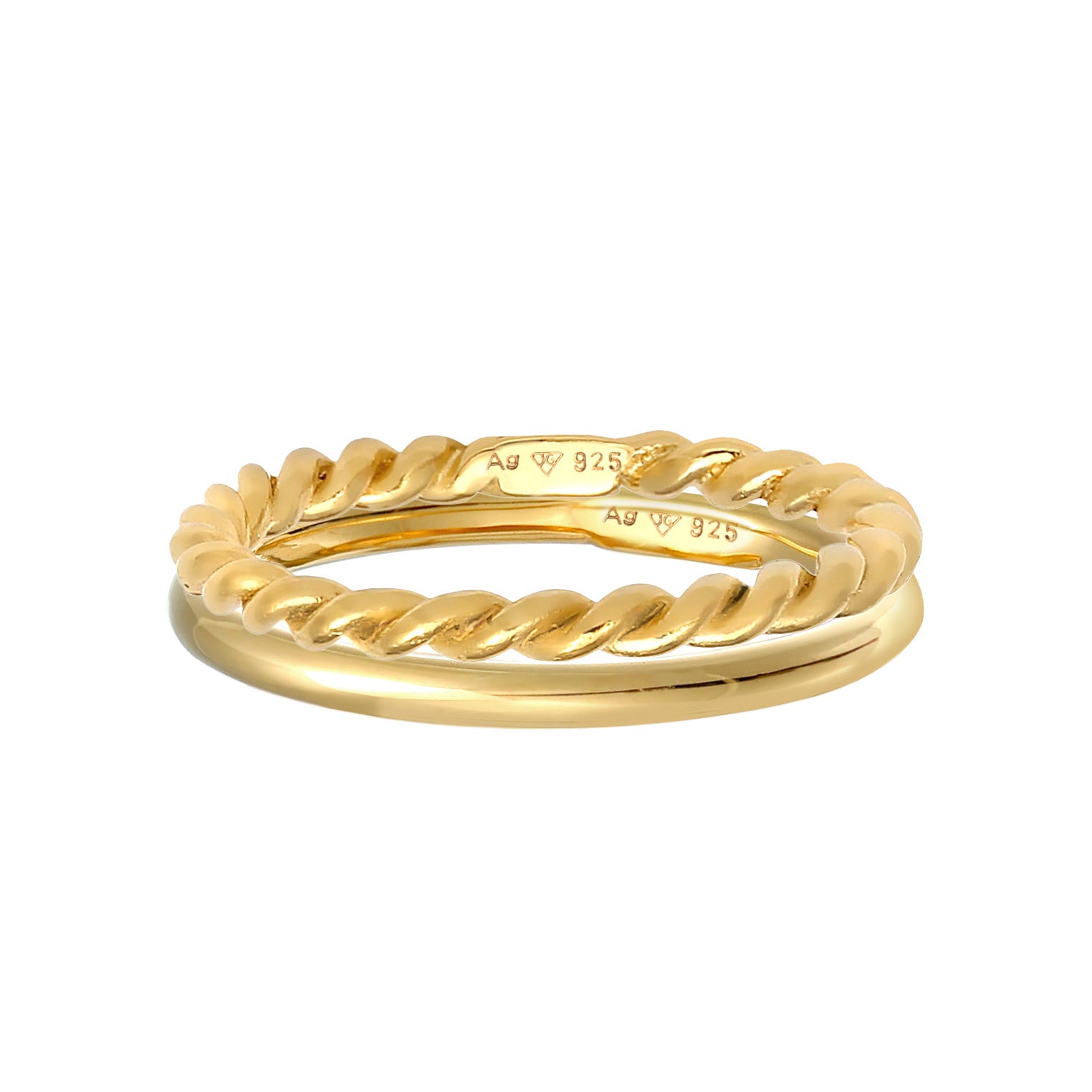 Gold - Elli | Stapelring 2er Set Twisted | 925er Sterling Silber vergoldet