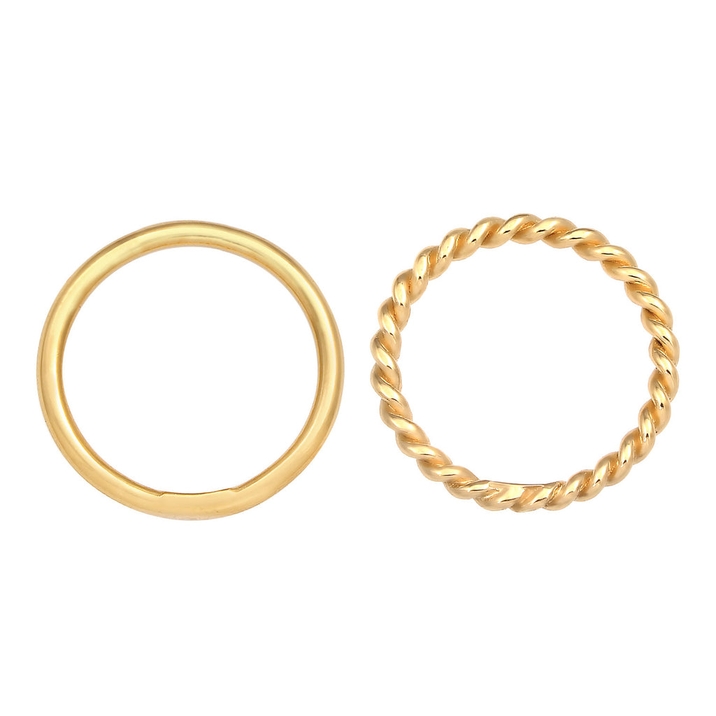 Gold - Elli | Stapelring 2er Set Twisted | 925er Sterling Silber vergoldet