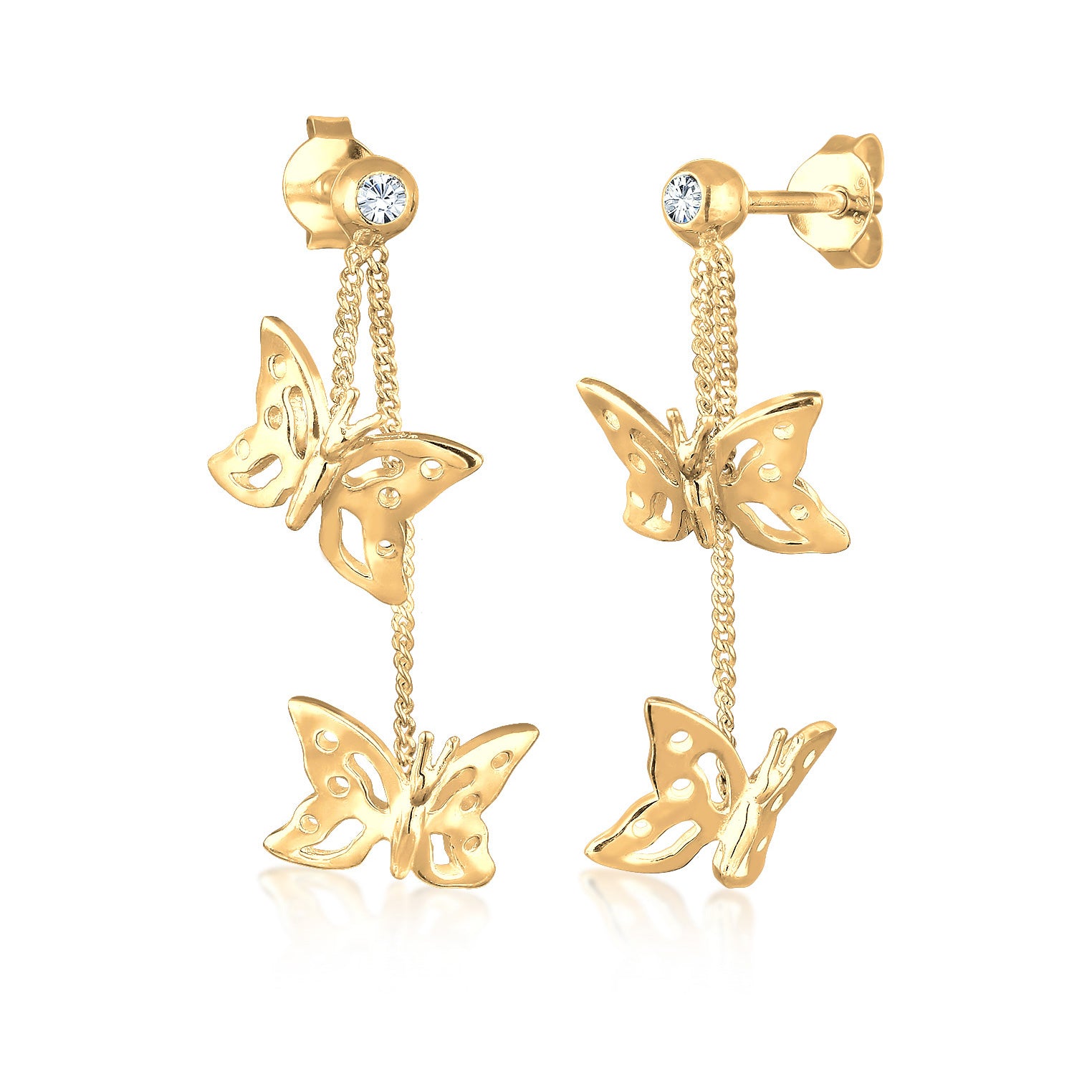 Gold - Elli | Ohrhänger Schmetterling | Mit Kristallen von Swarovski® (Weiß) | 925er Sterling Silber vergoldet
