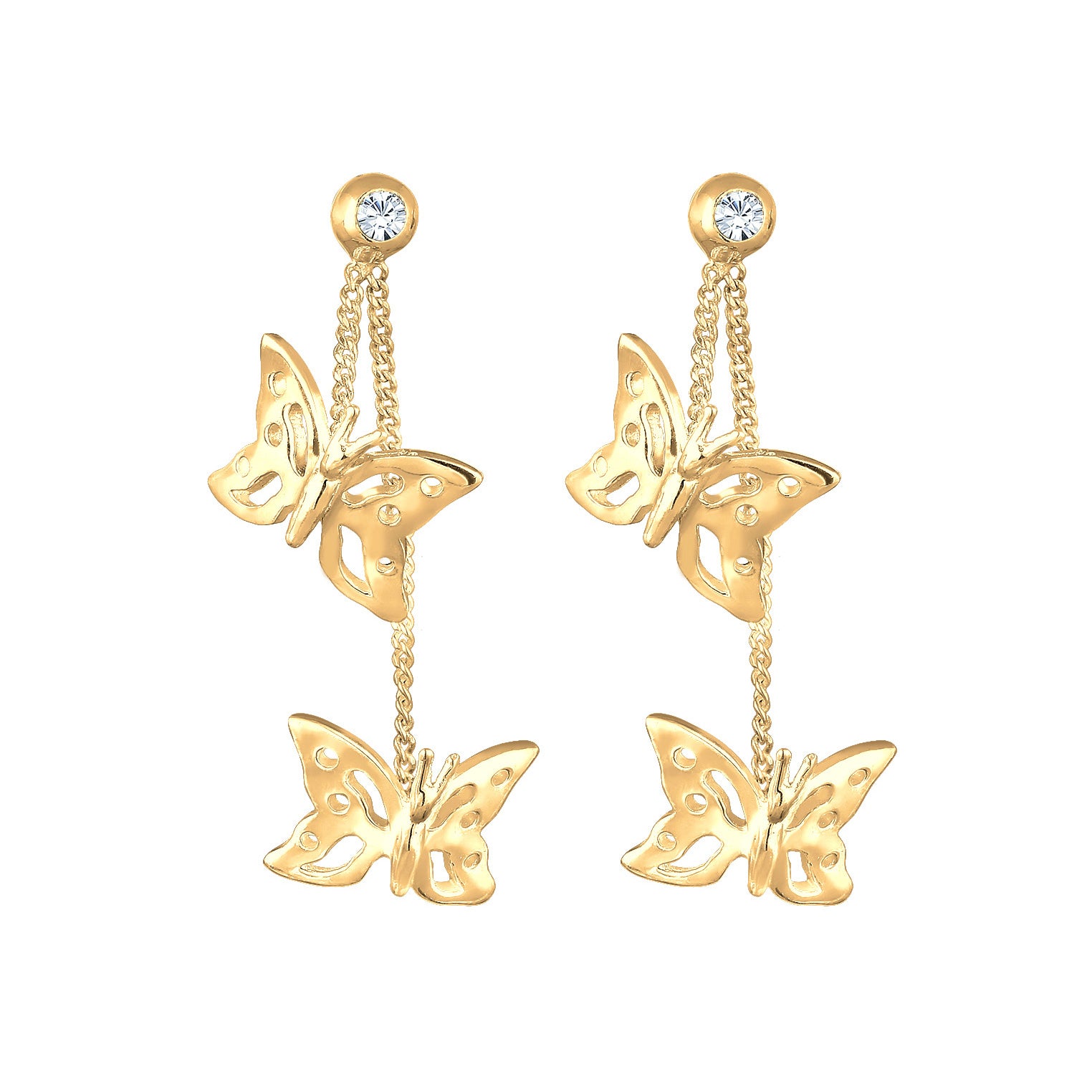 Gold - Elli | Ohrhänger Schmetterling | Mit Kristallen von Swarovski® (Weiß) | 925er Sterling Silber vergoldet