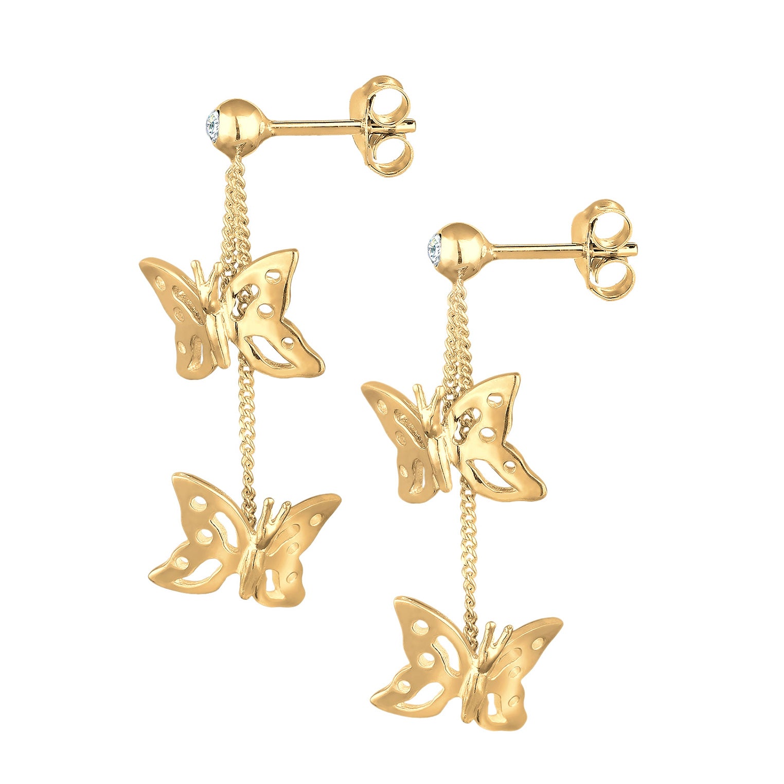 Gold - Elli | Ohrhänger Schmetterling | Mit Kristallen von Swarovski® (Weiß) | 925er Sterling Silber vergoldet