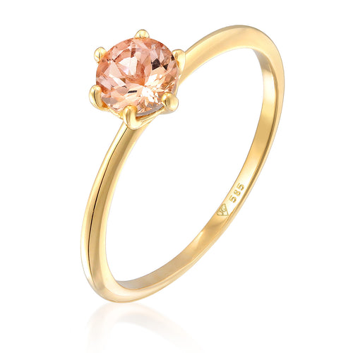 Gold - Elli PREMIUM | Solitär-Ring | Morganit (Rosa) | 585er Gelbgold