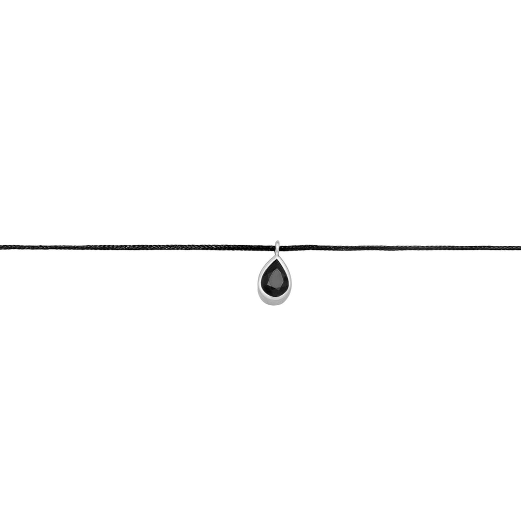 Silber - Elli | Choker Tropfen | Kristall (Schwarz), Nylon | 925er Sterling Silber