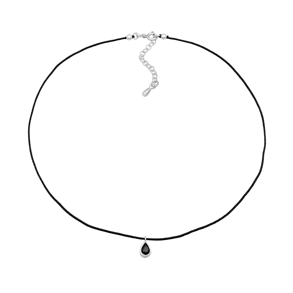 Silber - Elli | Choker Tropfen | Kristall (Schwarz), Nylon | 925er Sterling Silber
