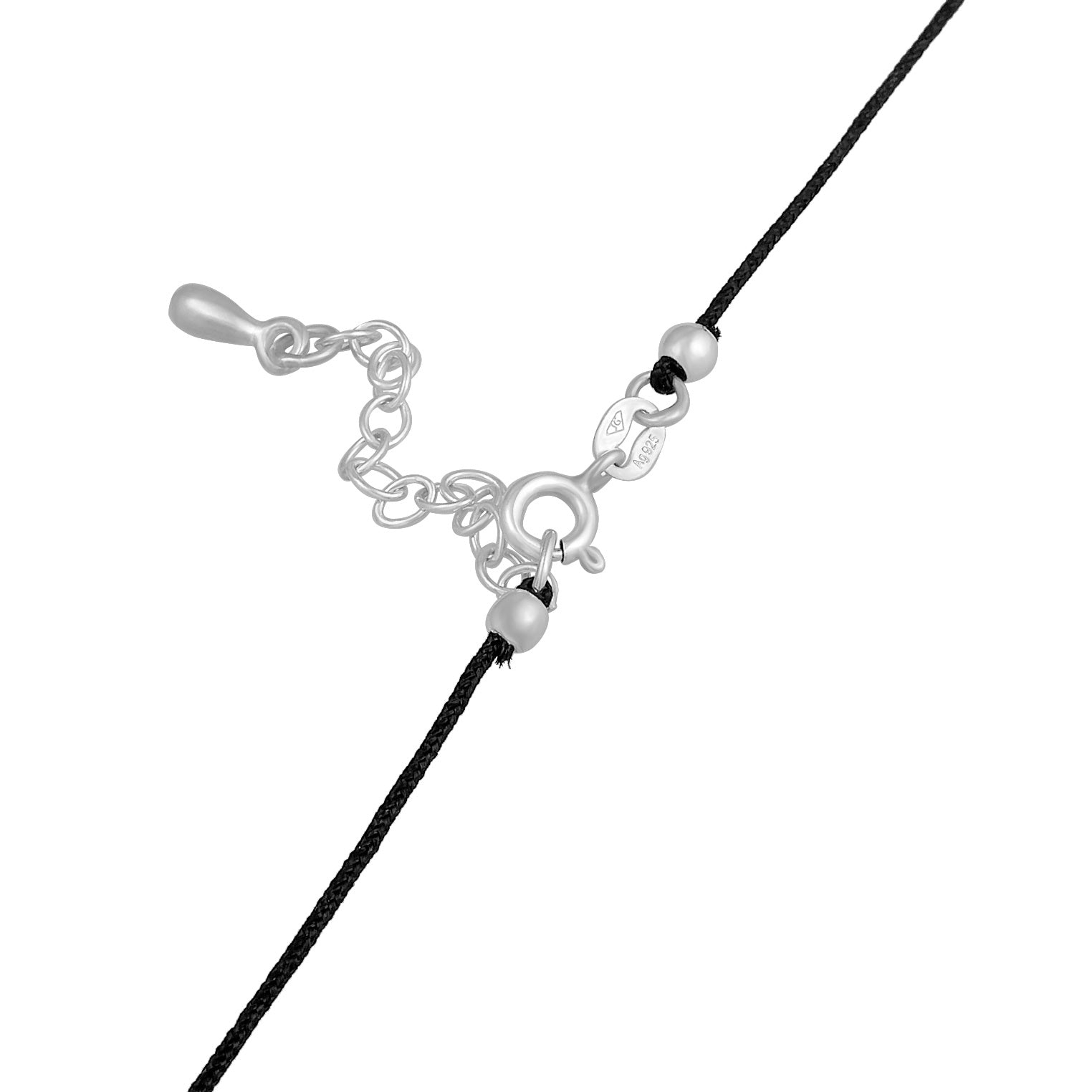 Silber - Elli | Choker Tropfen | Kristall (Schwarz), Nylon | 925er Sterling Silber