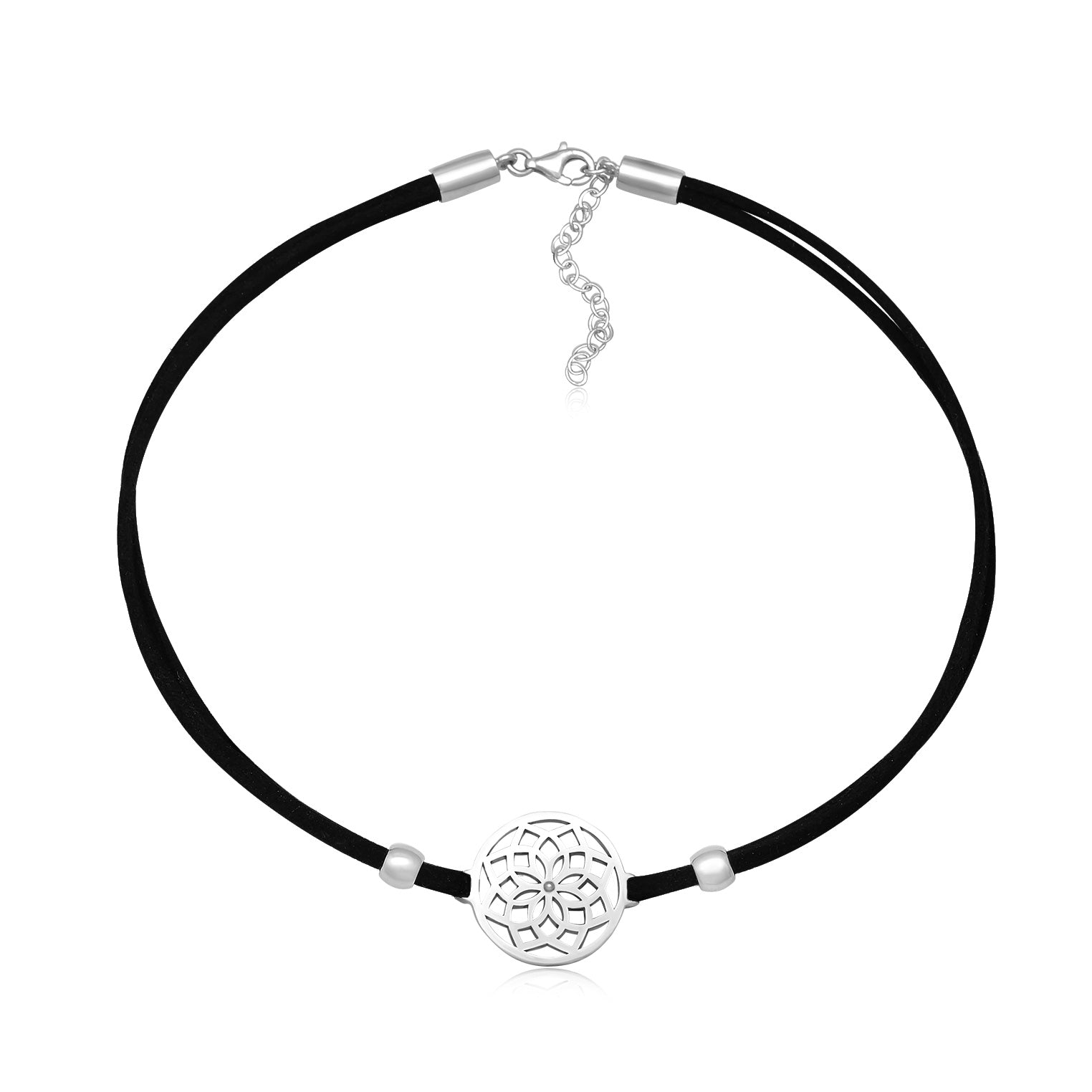 Silber - Elli | Choker Lebensblume | Textilband | 925er Sterling Silber