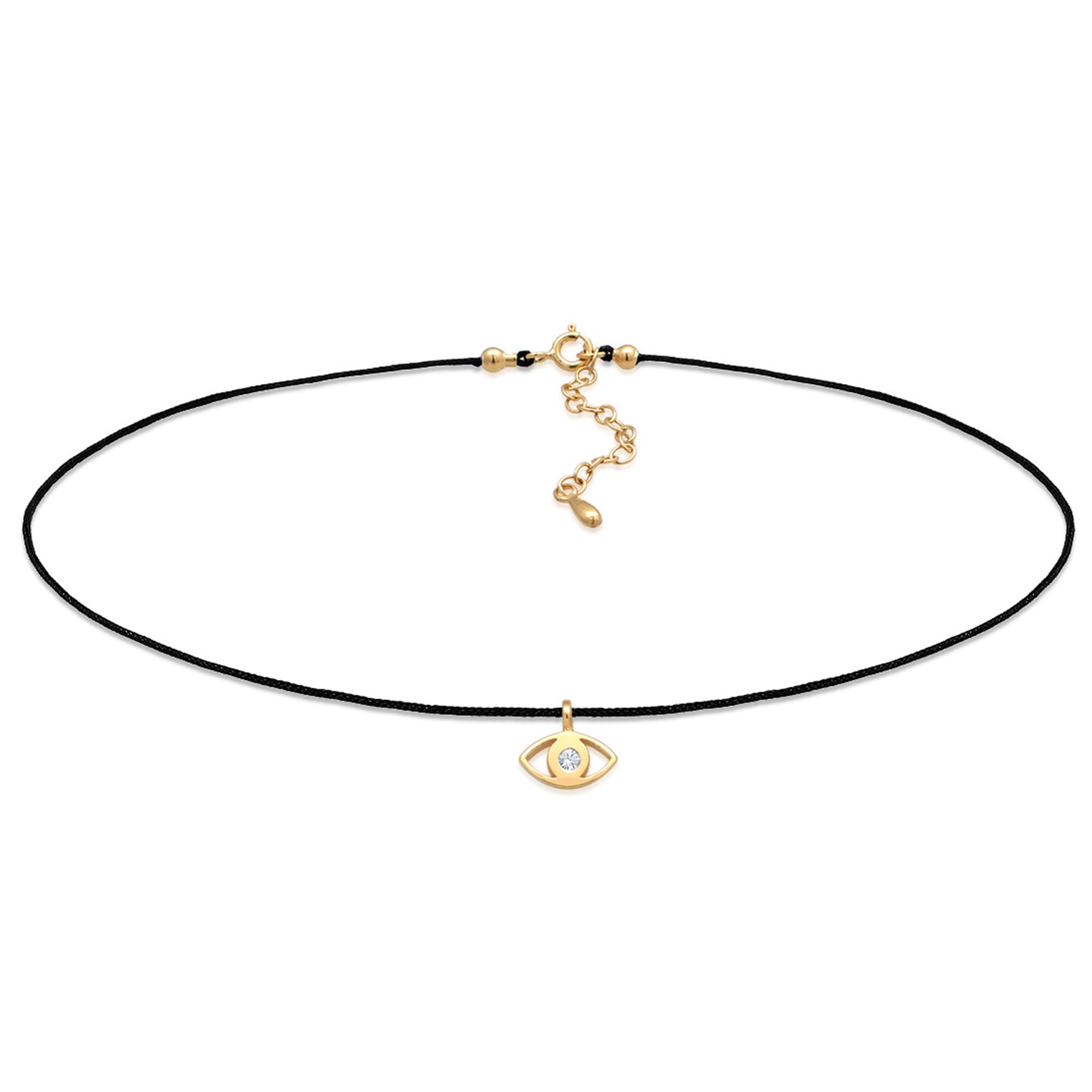 Gold - Elli | Choker Evil Eye | Mit Kristallen von Swarovski® (Weiß) & Nylon | 925er Sterling Silber Vergoldet