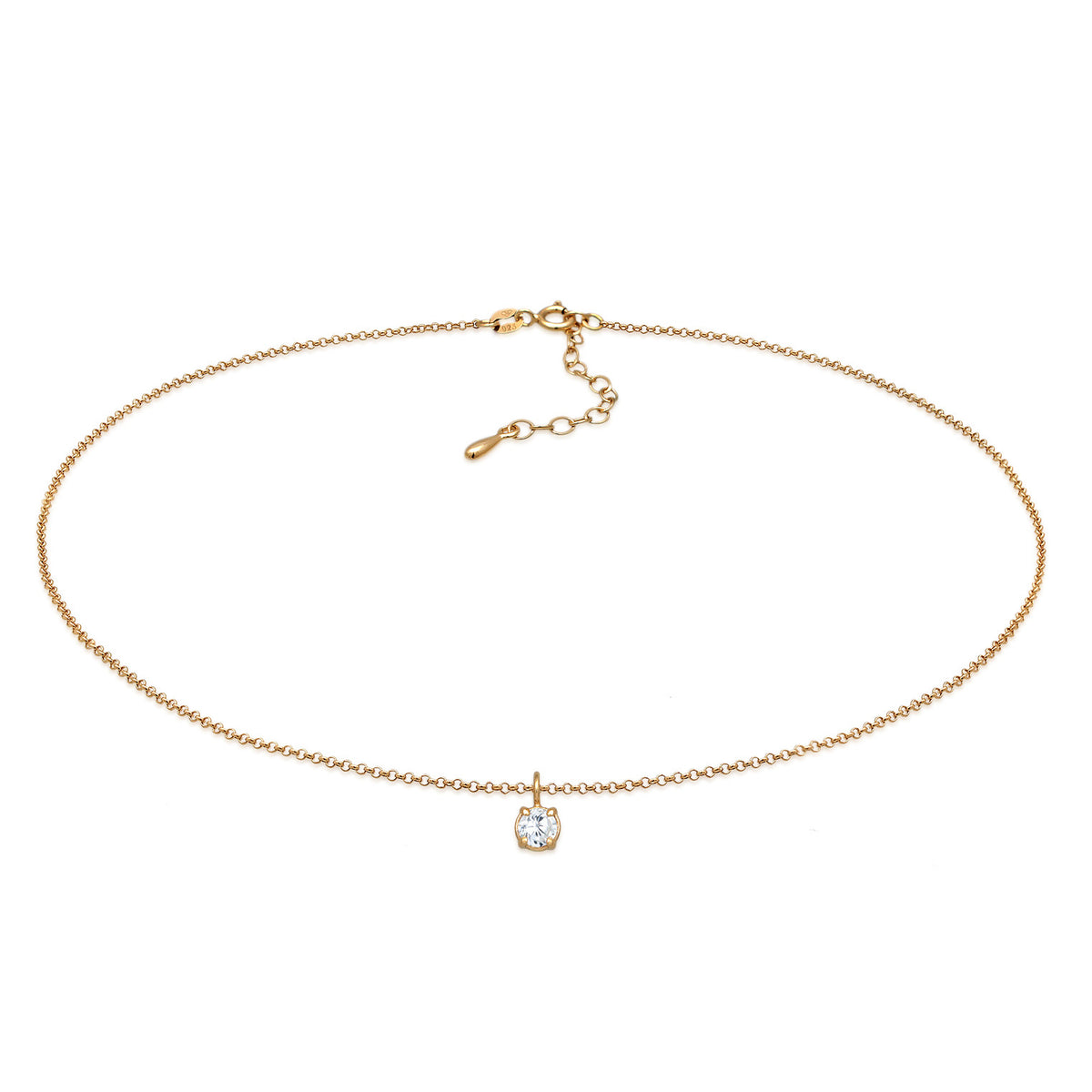Gold - Elli | Choker Solitär | Zirkonia (Weiß) | 925er Sterling Silber vergoldet