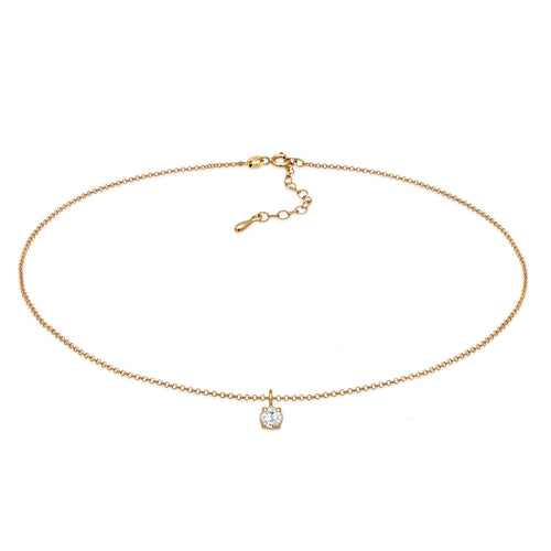 Gold - Elli | Choker Solitär | Zirkonia (Weiß) | 925er Sterling Silber vergoldet