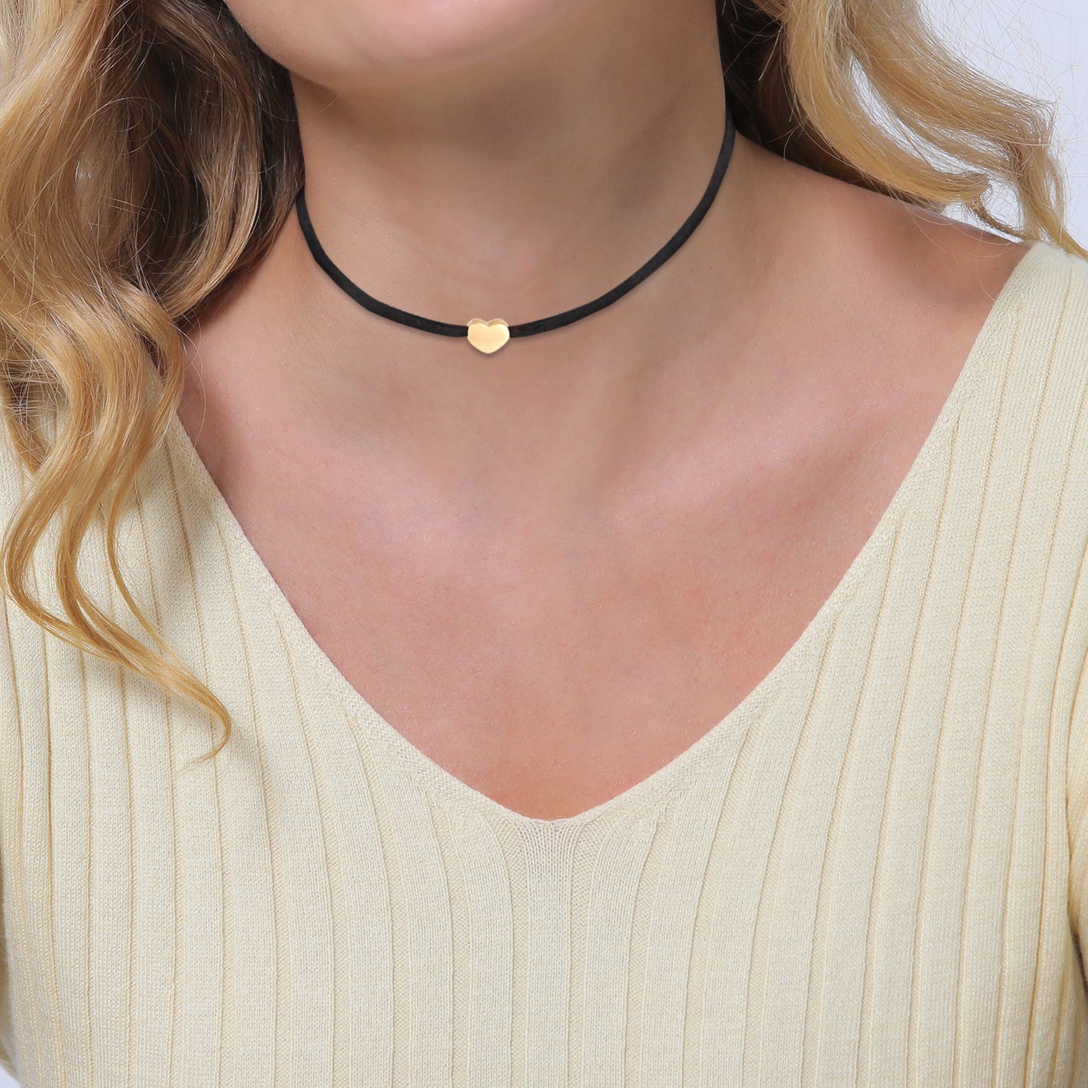 Gold - Elli | Choker Herz | Nylon | 925er Sterling Silber Vergoldet