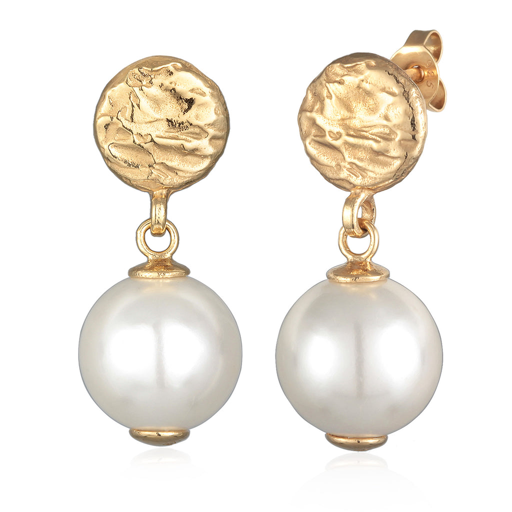 Gold - Elli | Ohrhänger Organic | Muschelkernperlen | 925er Sterling Silber Vergoldet