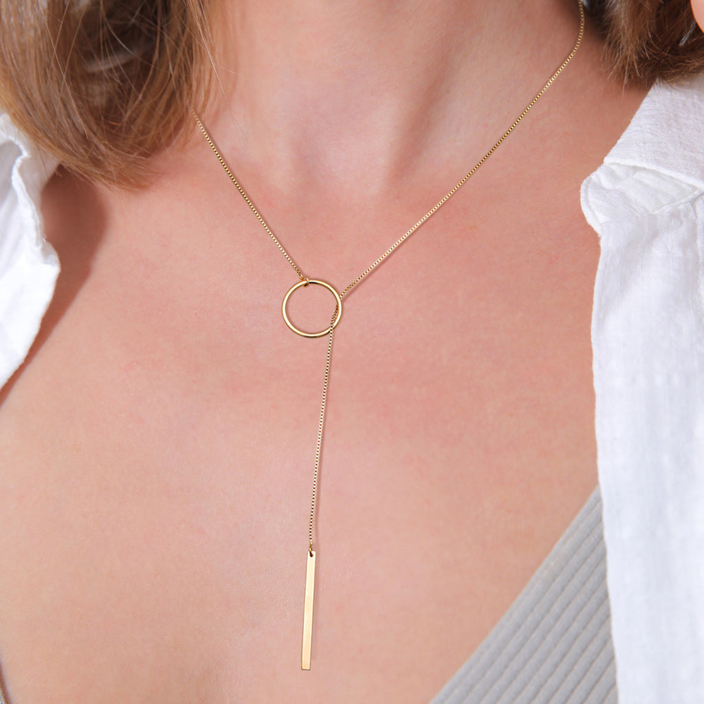 Gold - Elli | Y-Halskette Stab | 925er Sterling Silber Vergoldet