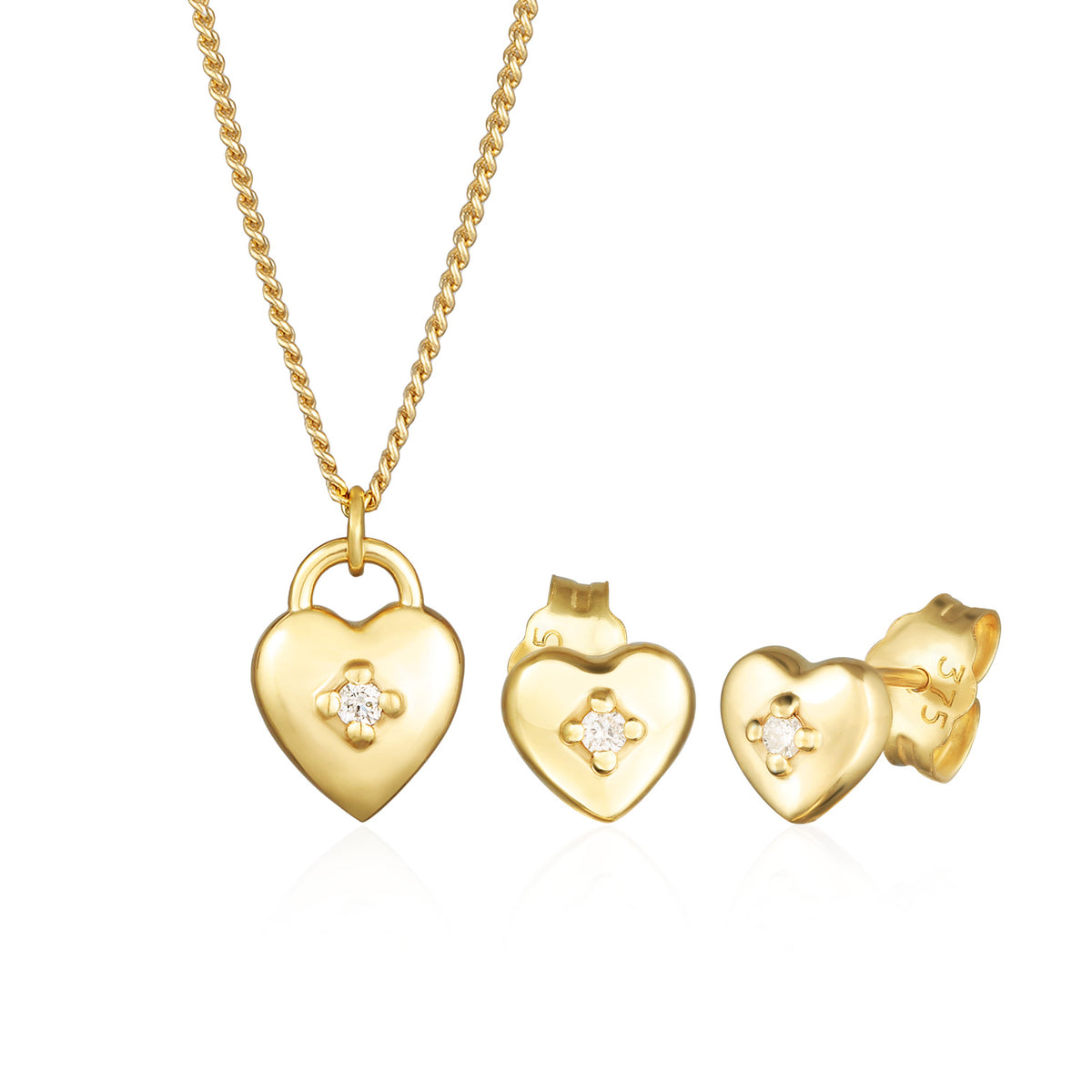 Gold - Elli DIAMONDS | Schmuckset Herz Solitär | Diamant (Weiß, 0.015 ct.) | 375er Gelbgold