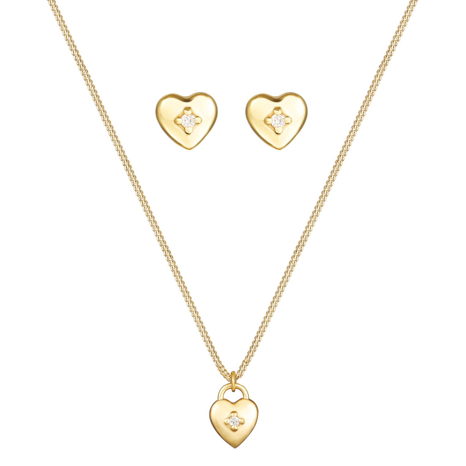 Gold - Elli DIAMONDS | Schmuckset Herz Solitär | Diamant (Weiß, 0.015 ct.) | 375er Gelbgold