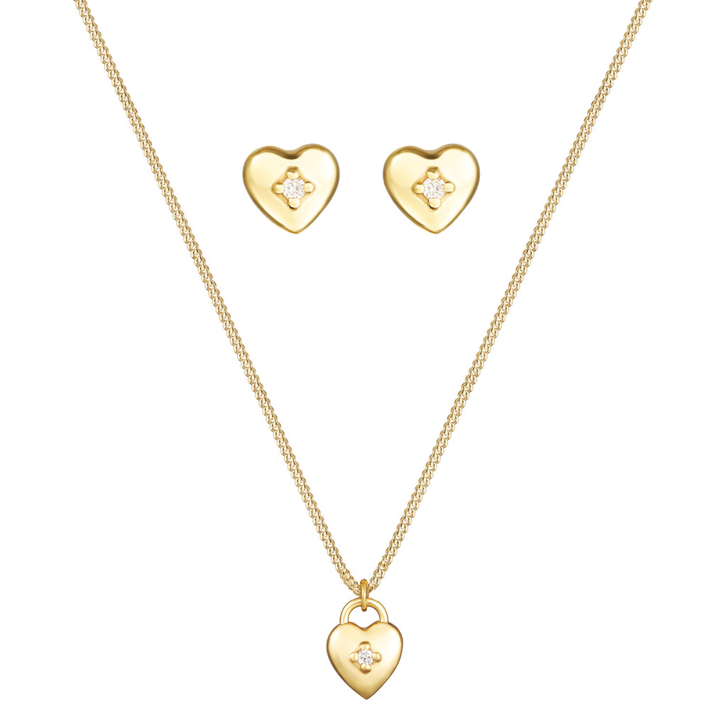 Gold - Elli DIAMONDS | Schmuckset Herz Solitär | Diamant (Weiß, 0.015 ct.) | 375er Gelbgold