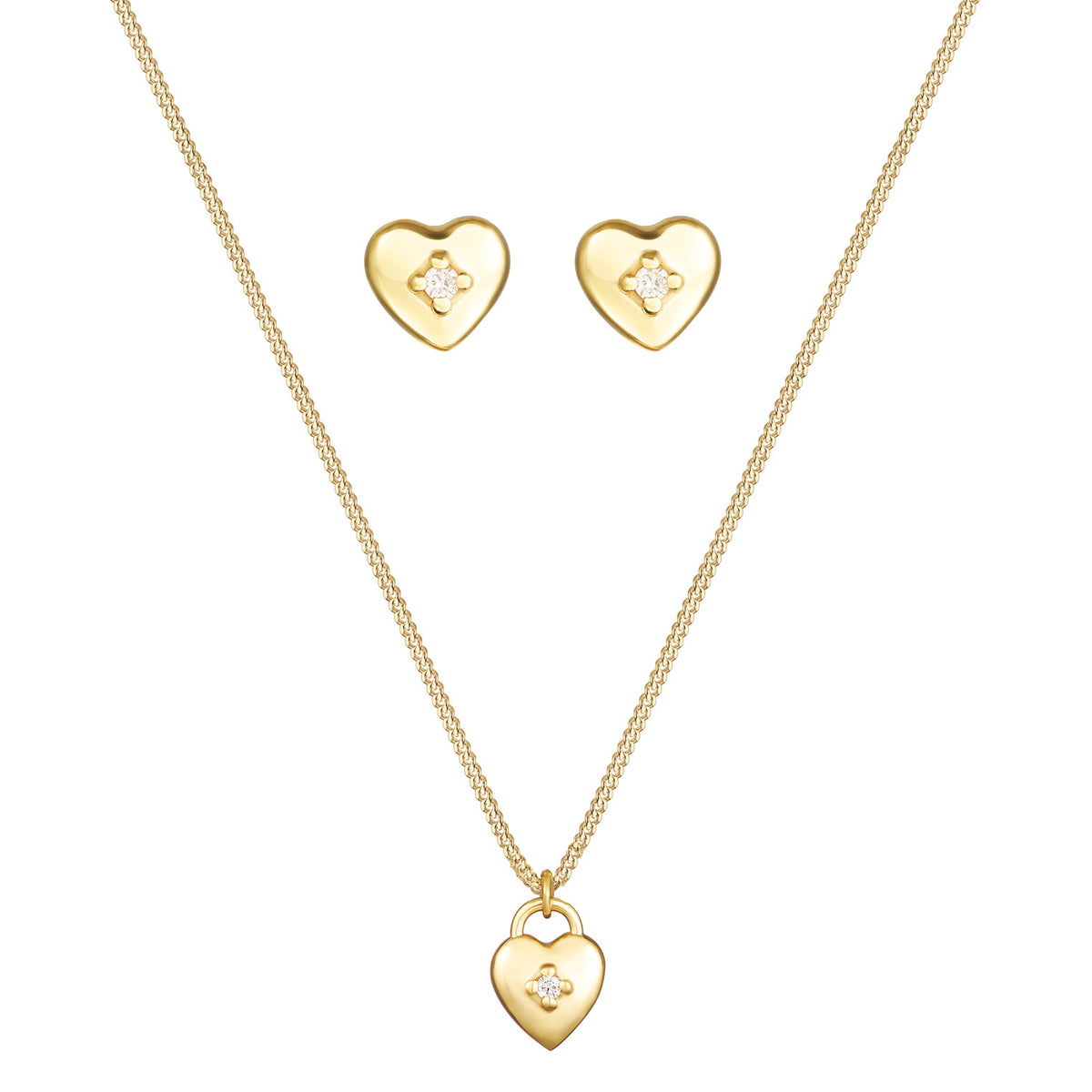 Gold - Elli DIAMONDS | Schmuckset Herz Solitär | Diamant (Weiß, 0.015 ct.) | 375er Gelbgold