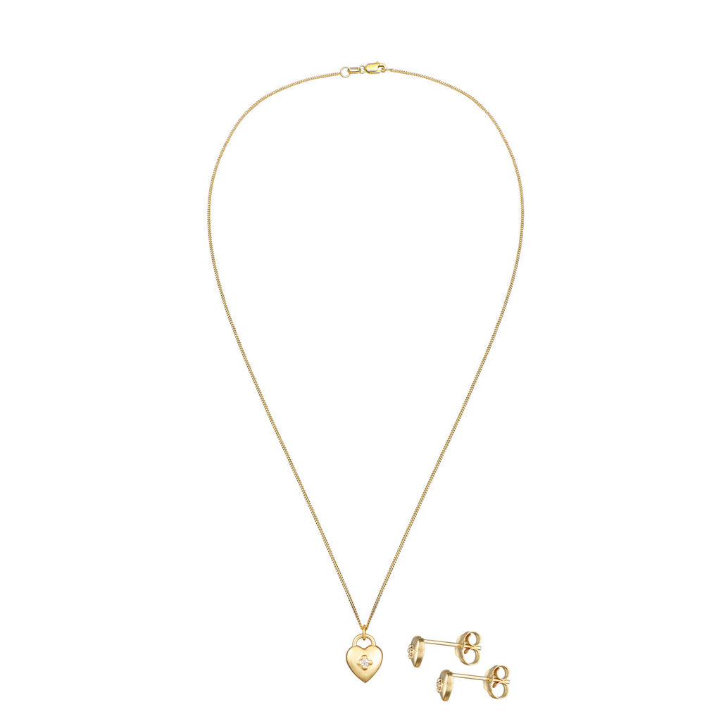 Gold - Elli DIAMONDS | Schmuckset Herz Solitär | Diamant (Weiß, 0.015 ct.) | 375er Gelbgold
